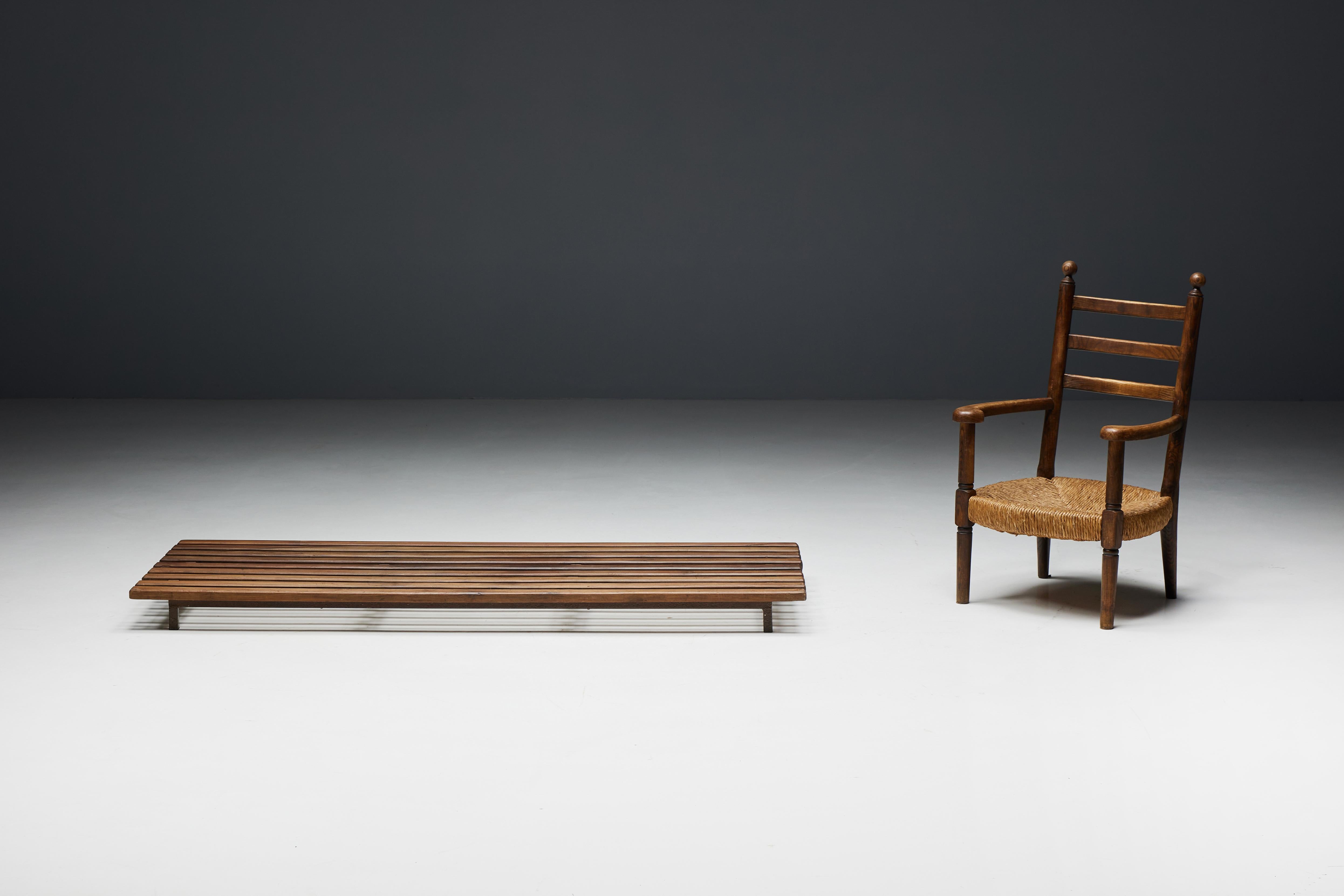 Rustikaler Sessel aus Holz und Stroh, Frankreich, 1900er Jahre 3