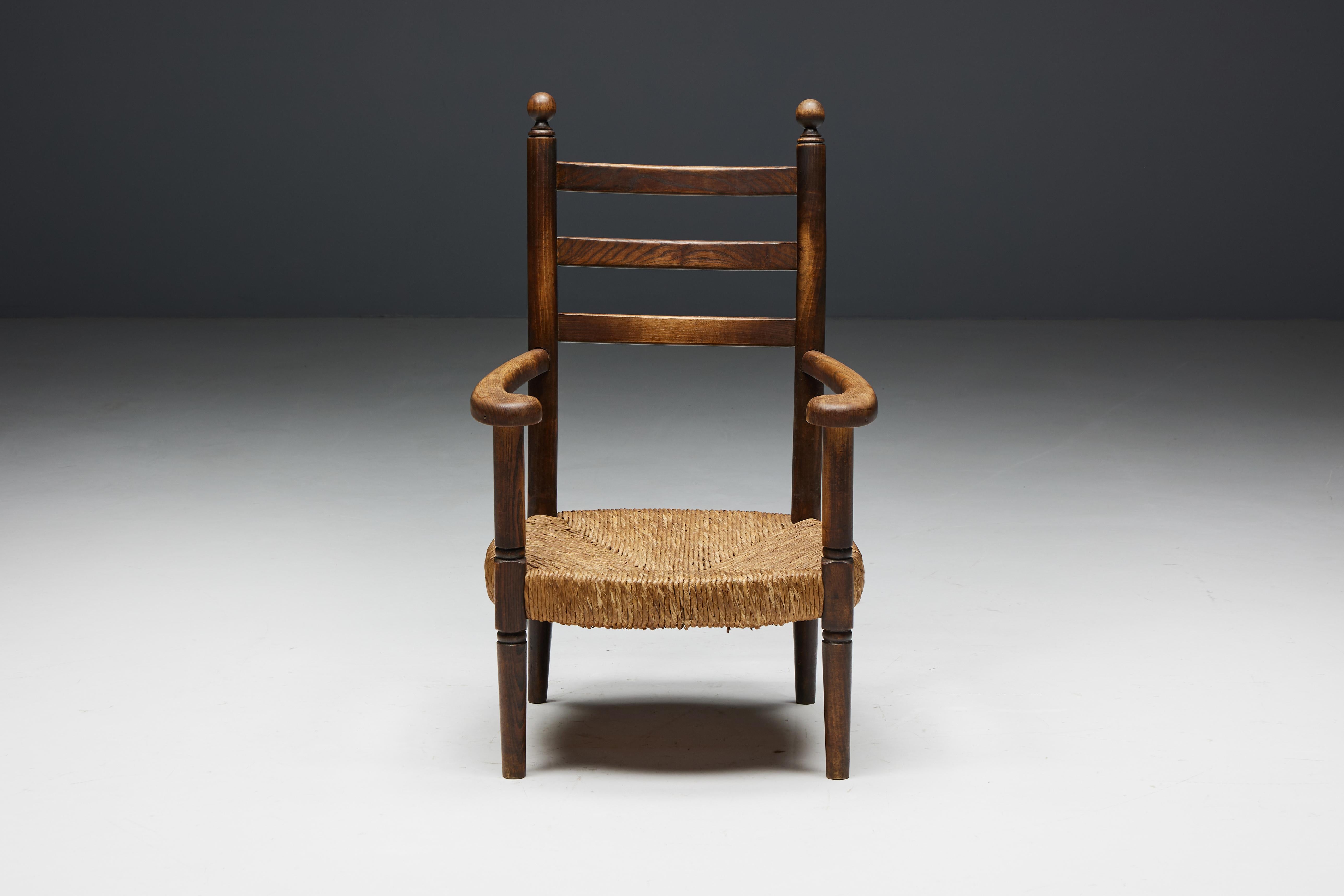 Rustikaler Sessel aus Holz und Stroh, Frankreich, 1900er Jahre 4