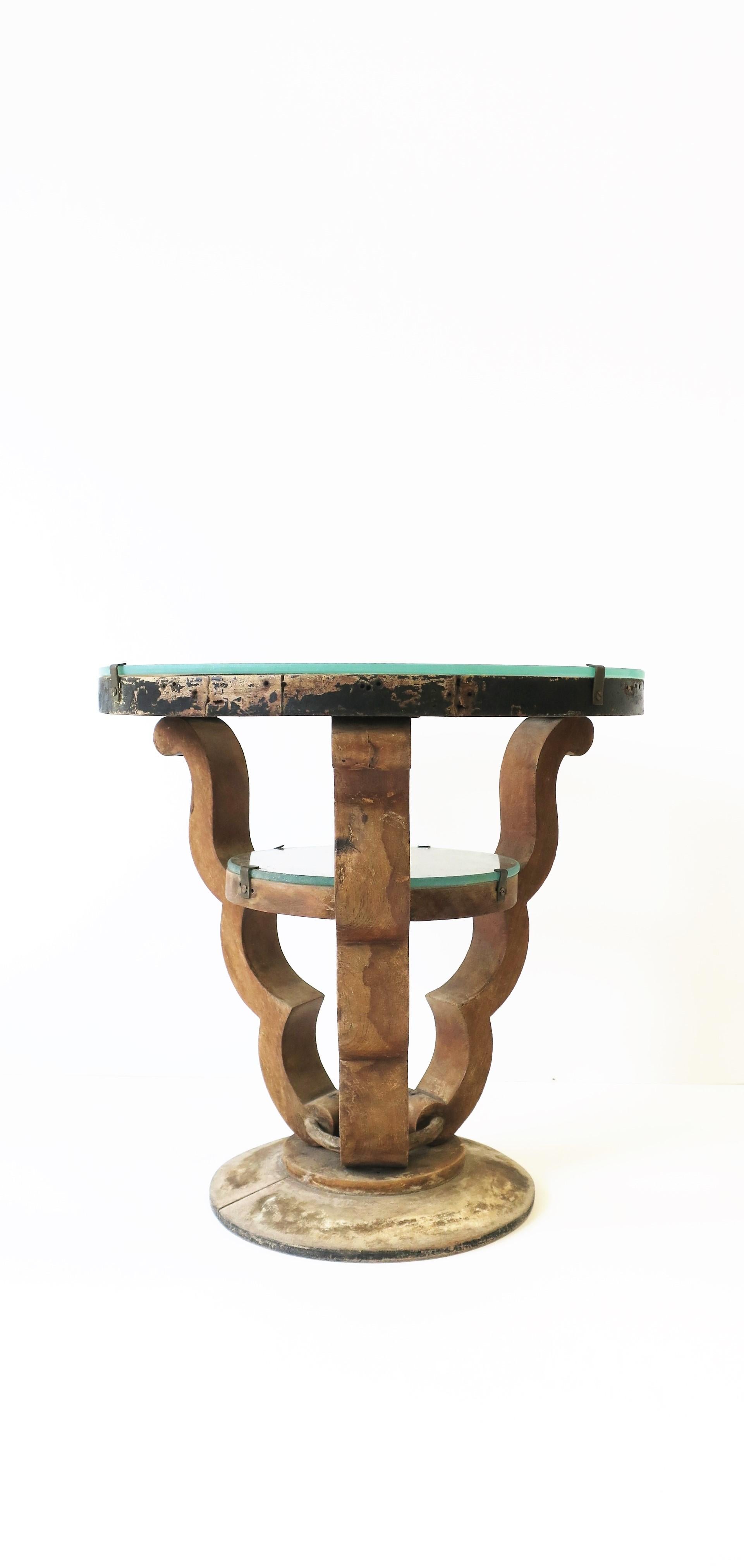 European Art Deco Rustic Wood Gueridon Side Drinks Table  For Sale