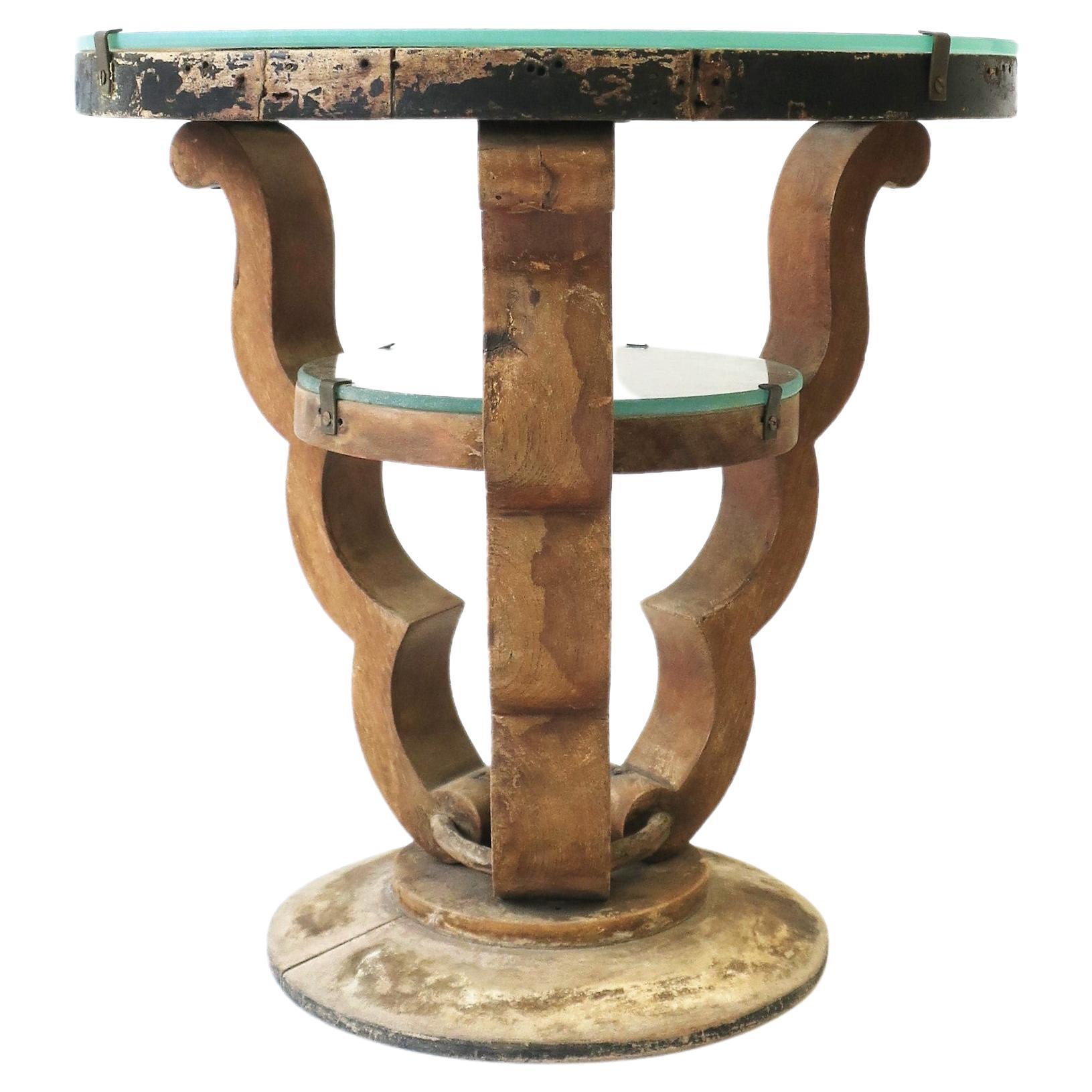 Art Deco Rustic Wood Gueridon Side Drinks Table  For Sale