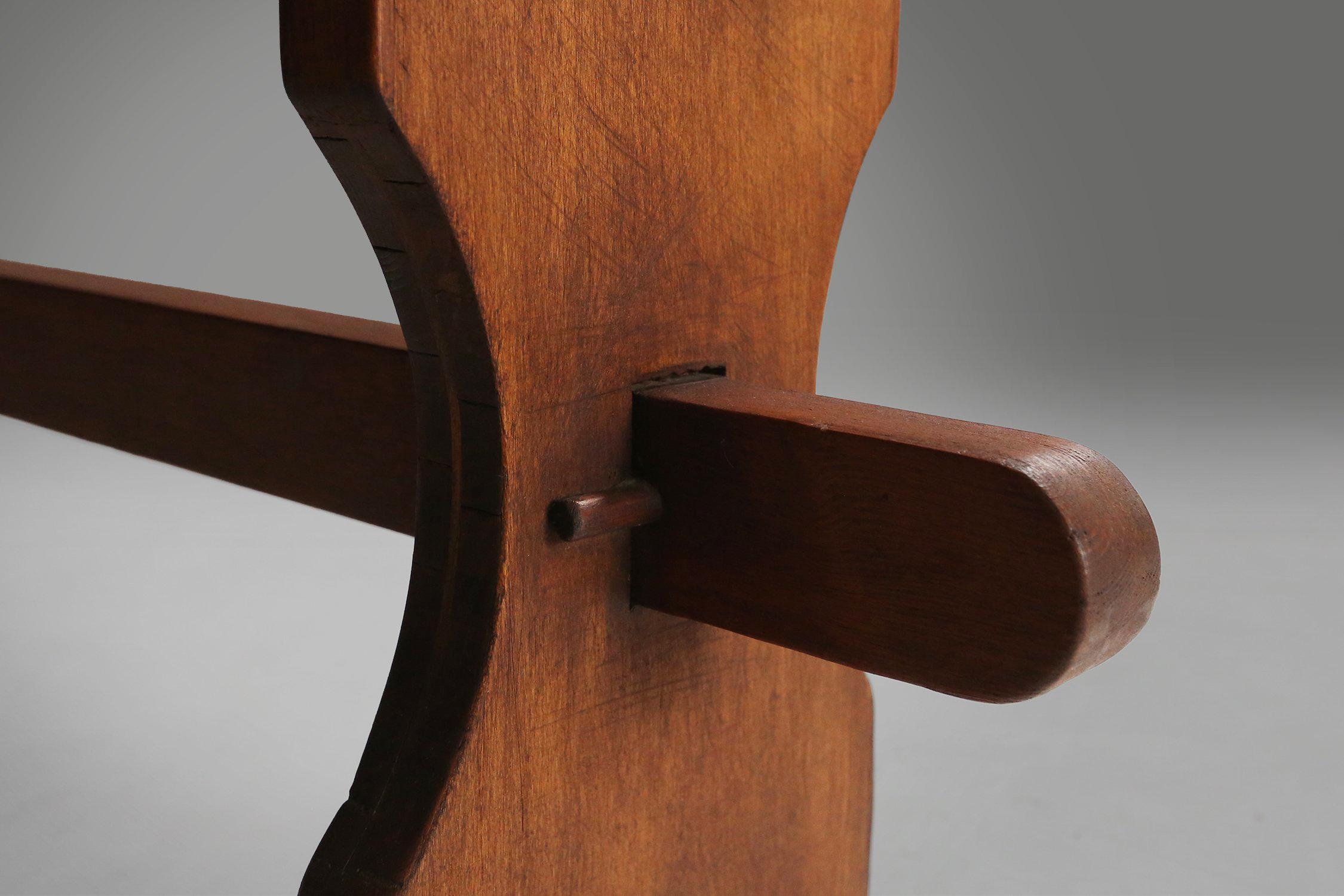 Banc Art Déco rustique avec plateau bleu, France, années 1930 Bon état - En vente à Meulebeke, BE