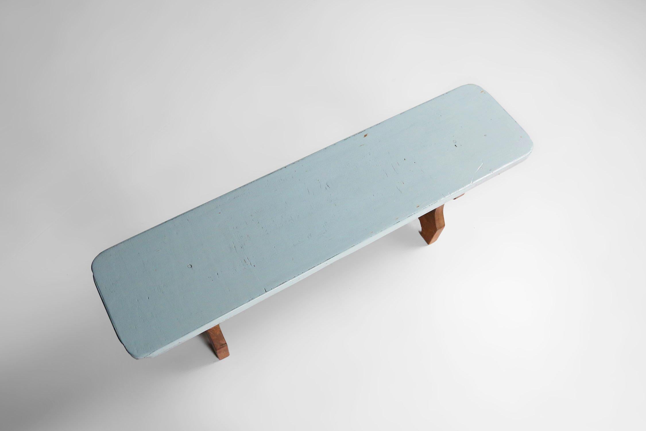Milieu du XXe siècle Banc Art Déco rustique avec plateau bleu, France, années 1930 en vente