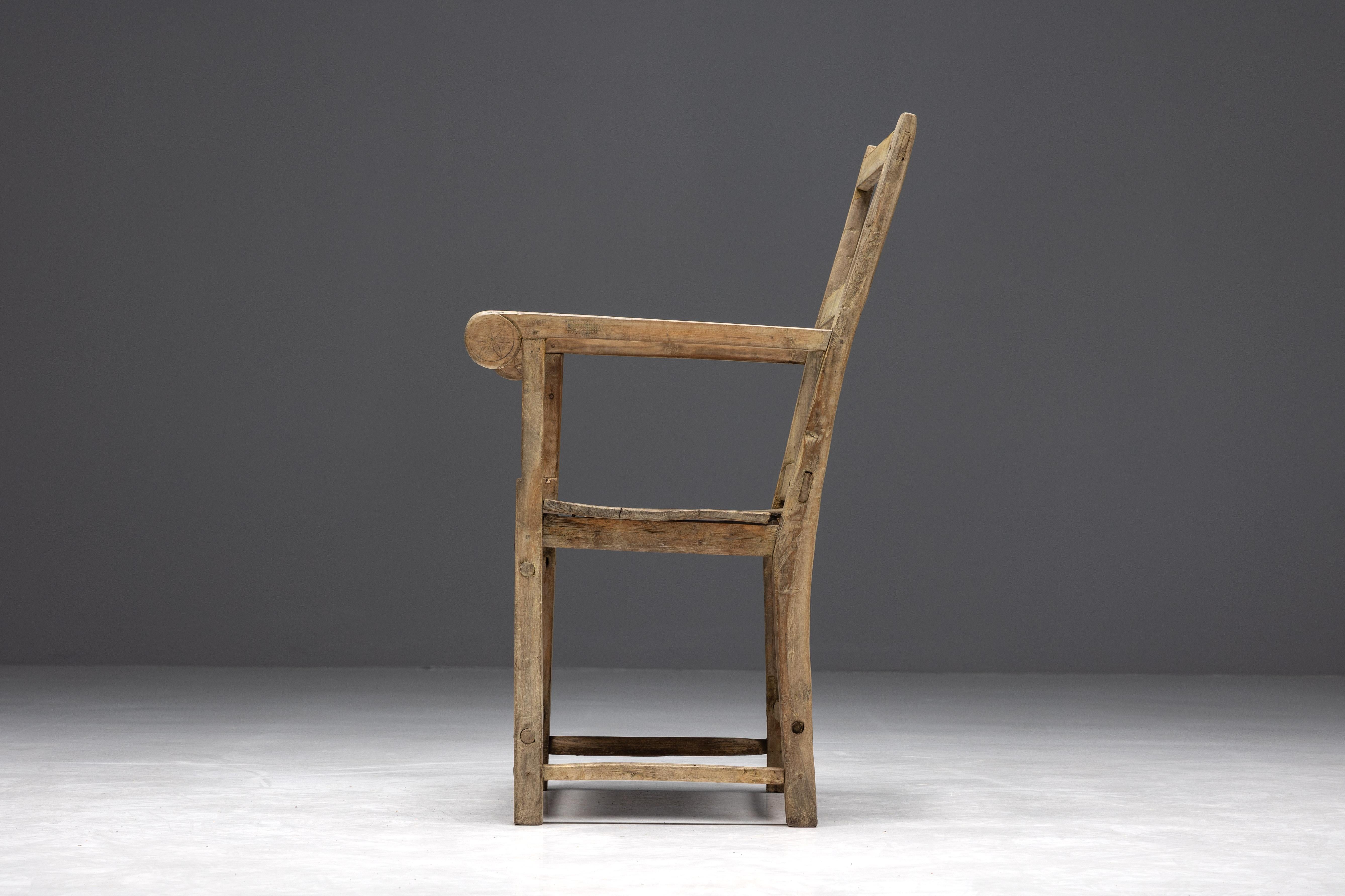 Wood Rustic Art Populaire Armchair, France, 19th Century For Sale