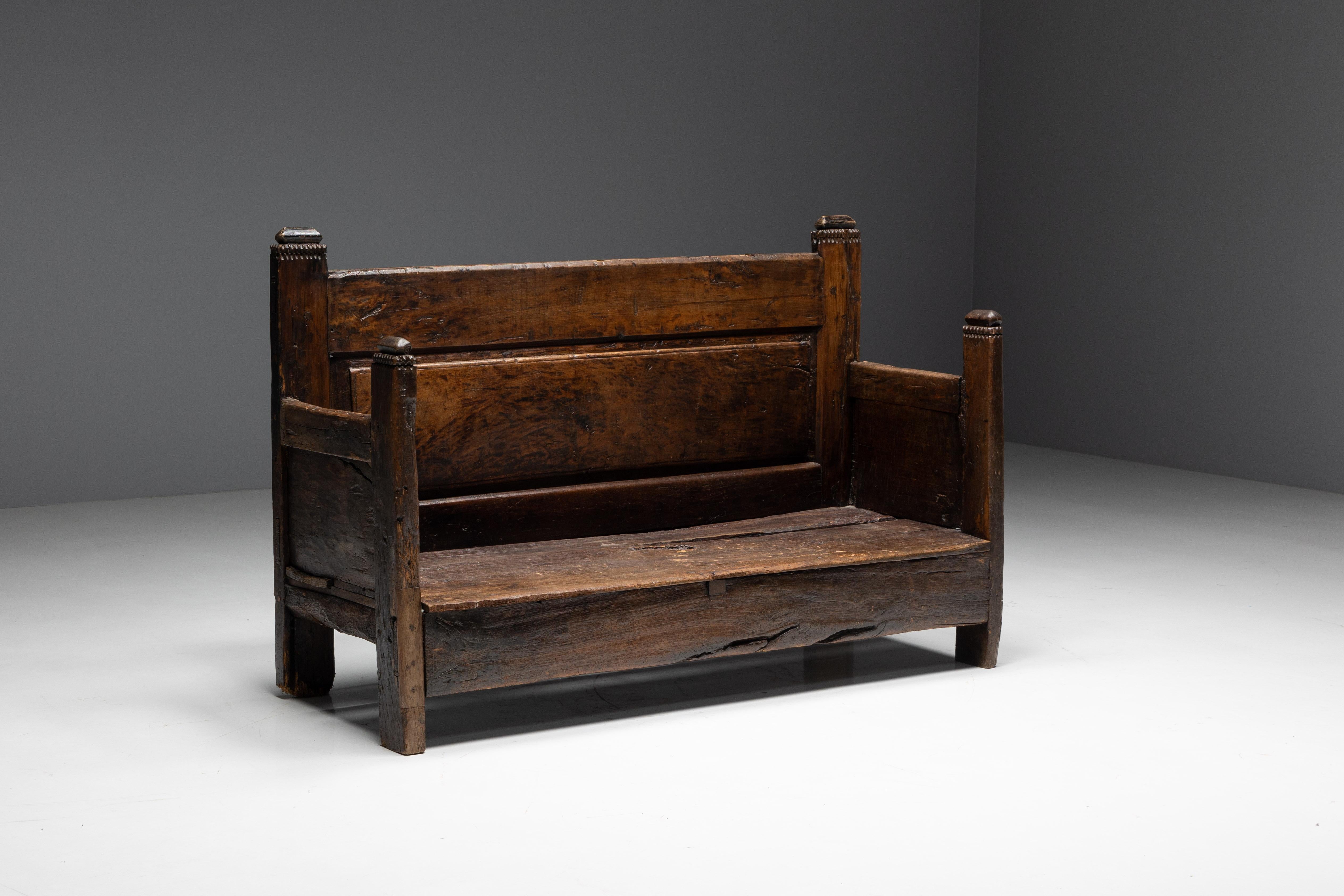 Wood Rustic Art Populaire Bench, France, 19th Century For Sale