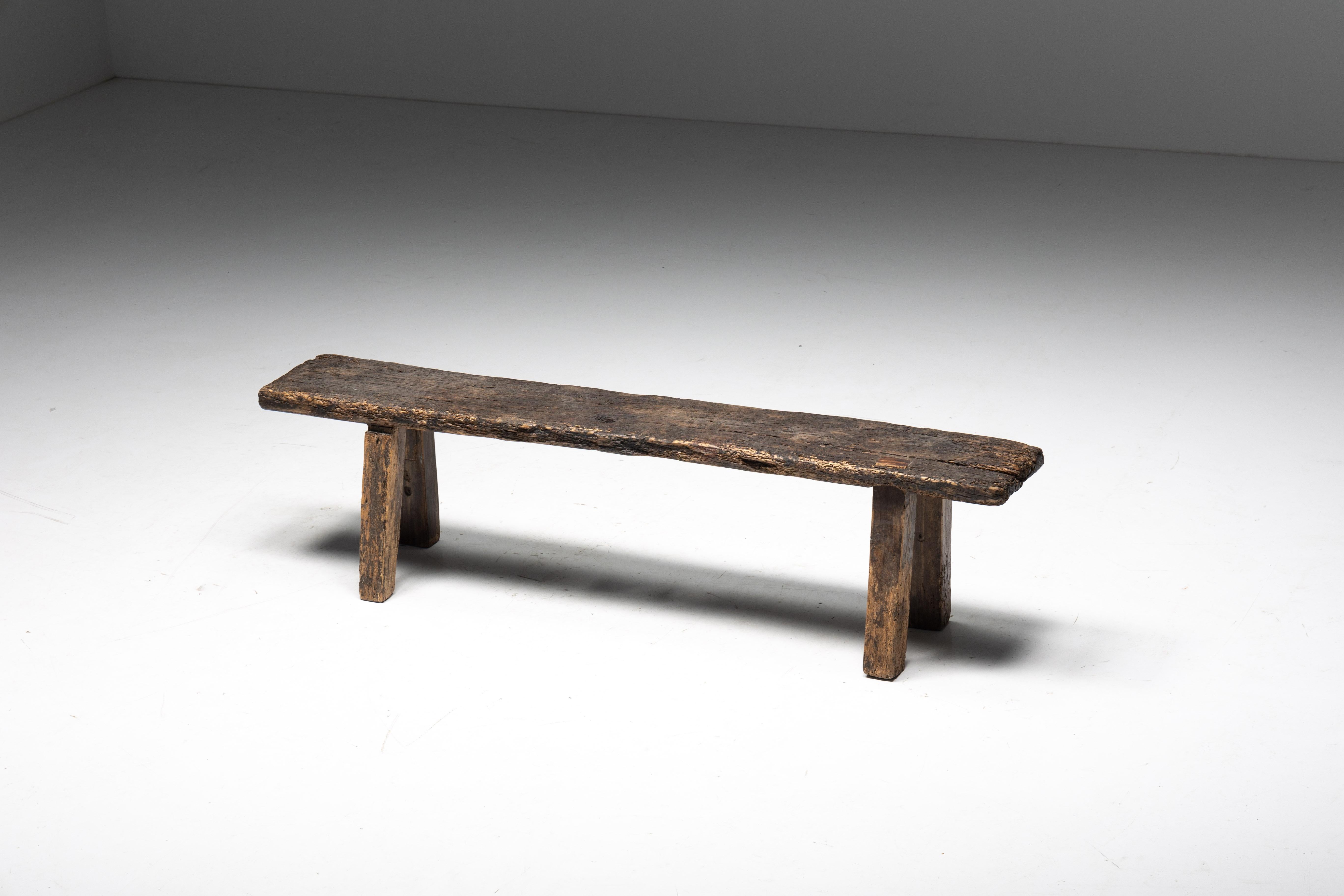 French Rustic Art Populaire Bench, France, Early 20th Century For Sale