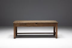 Rustic Art Populaire Farmhouse Table with Double Drawer, France, 19th Century