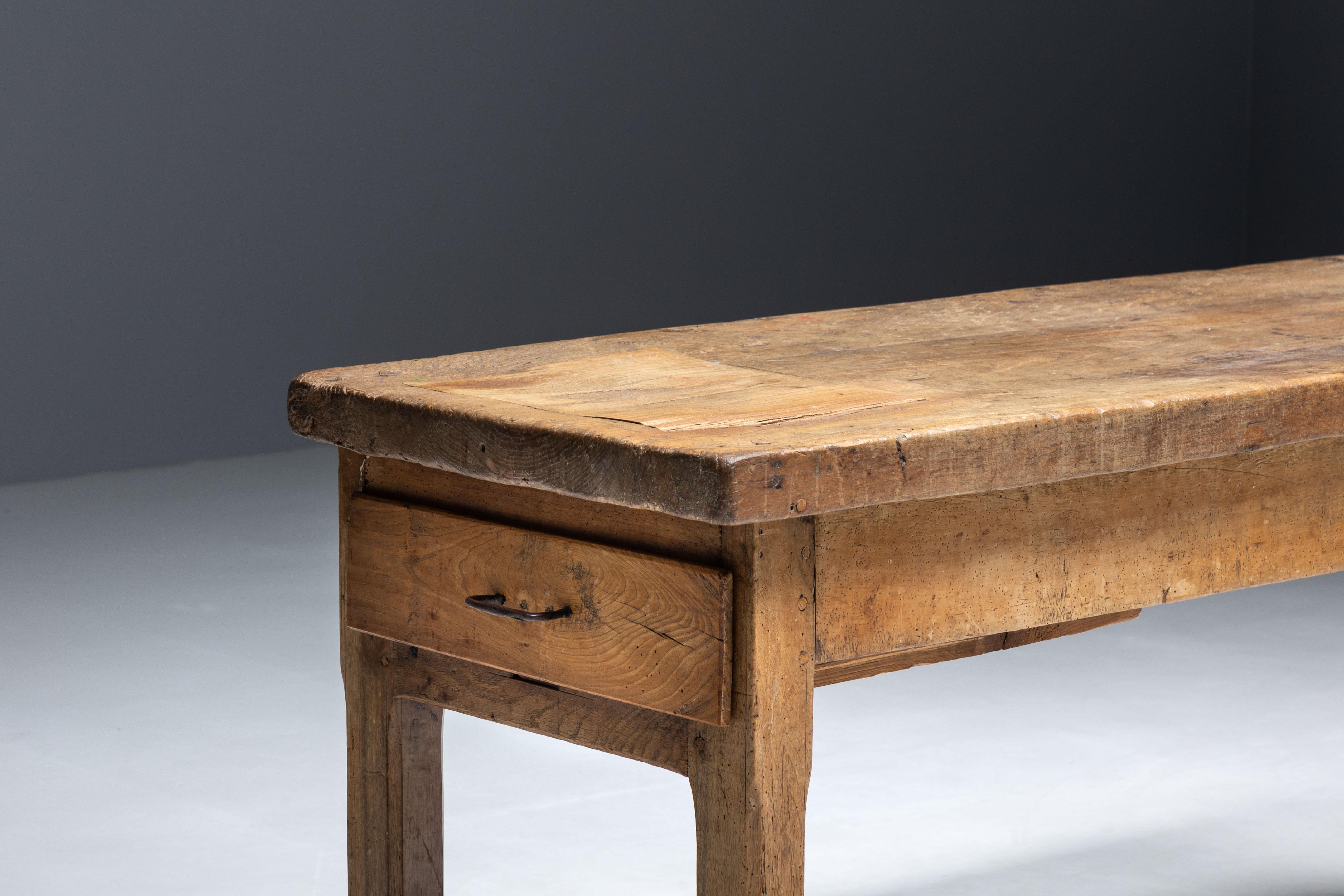 Wood Rustic Art Populaire Writing Table, France, 1900s