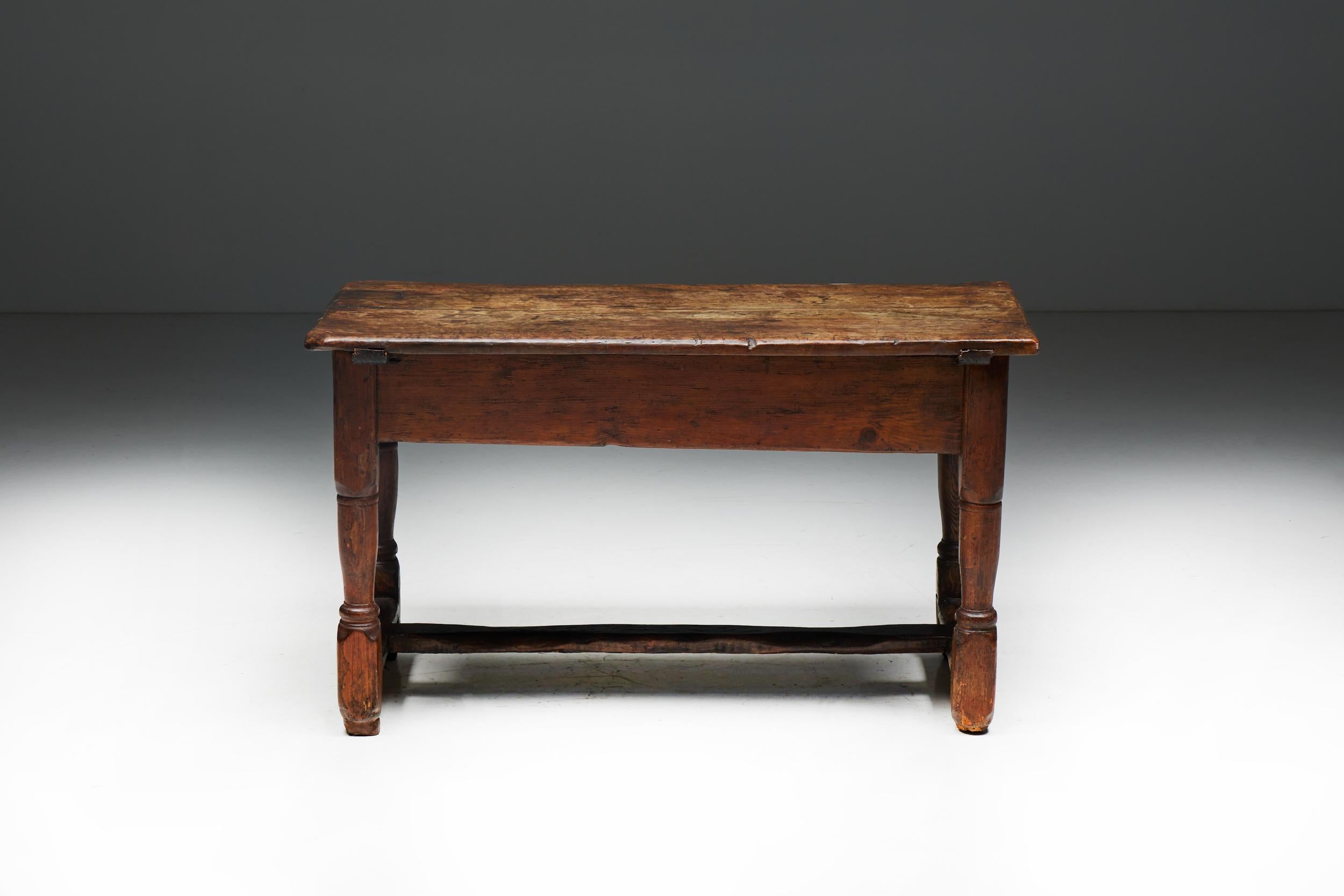 Wood Rustic Art Populaire Writing Table, France, Early 20th Century For Sale