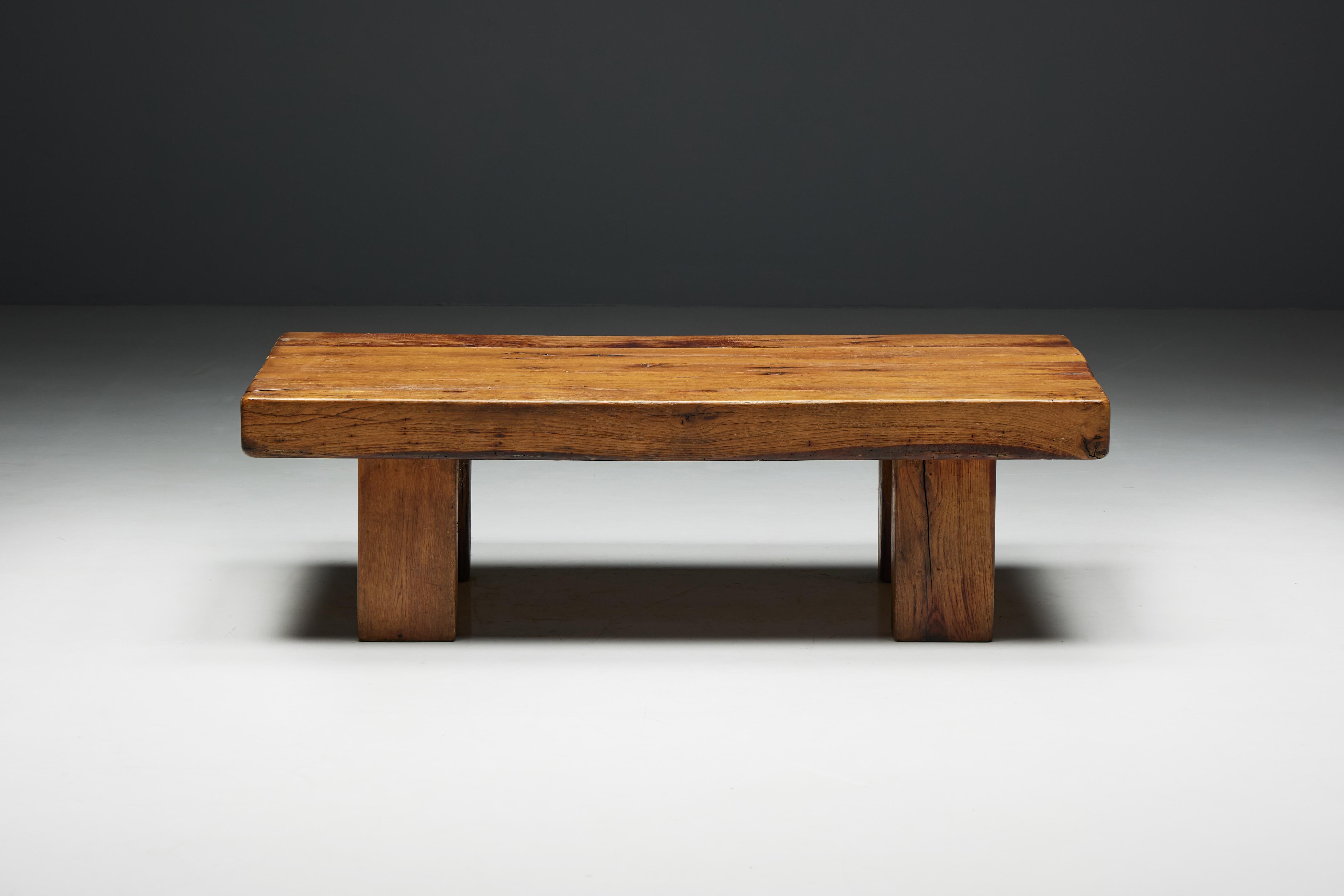 Brutalist Rustic Artisan Coffee Table, France, 1950s For Sale