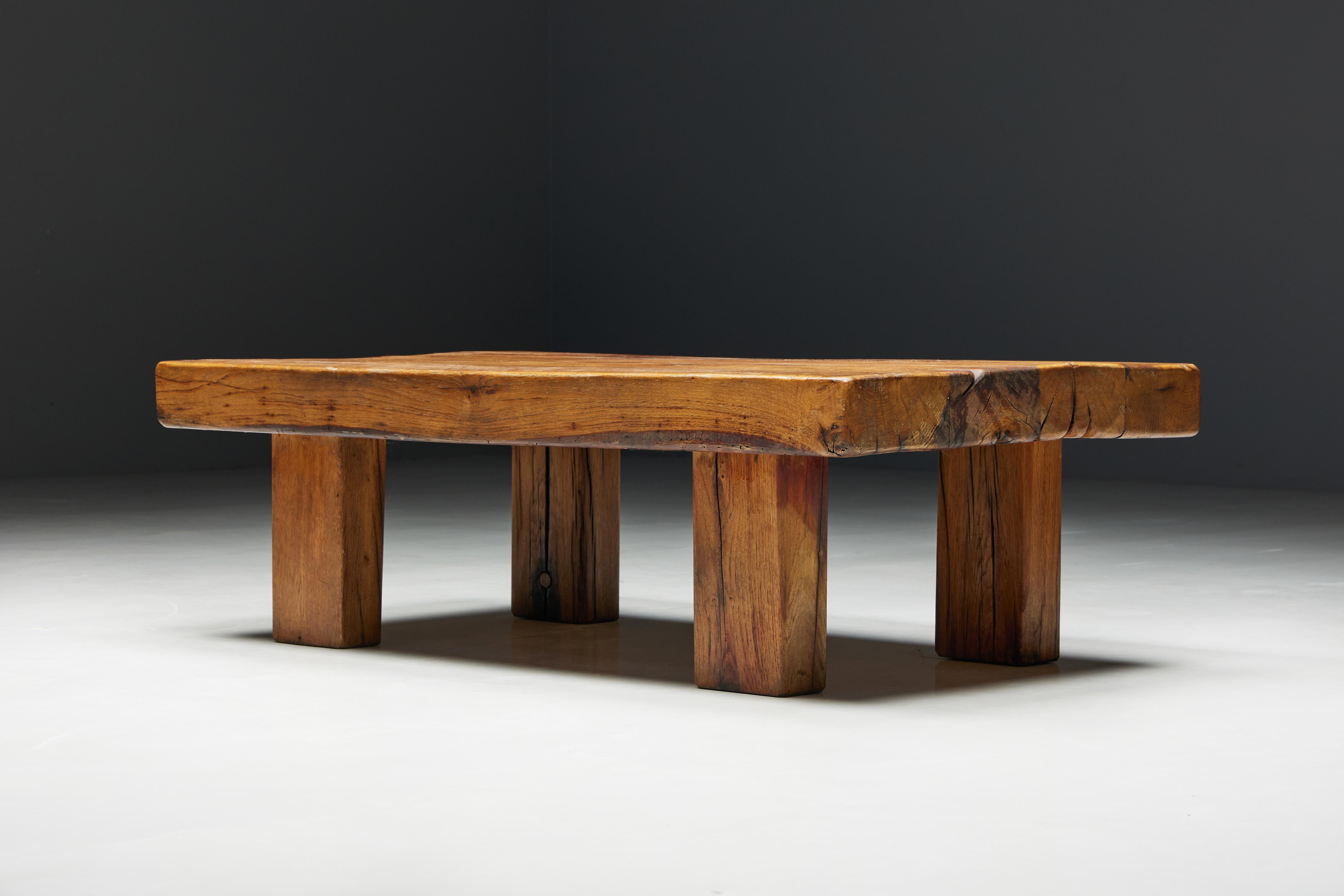 Mid-20th Century Rustic Artisan Coffee Table, France, 1950s For Sale