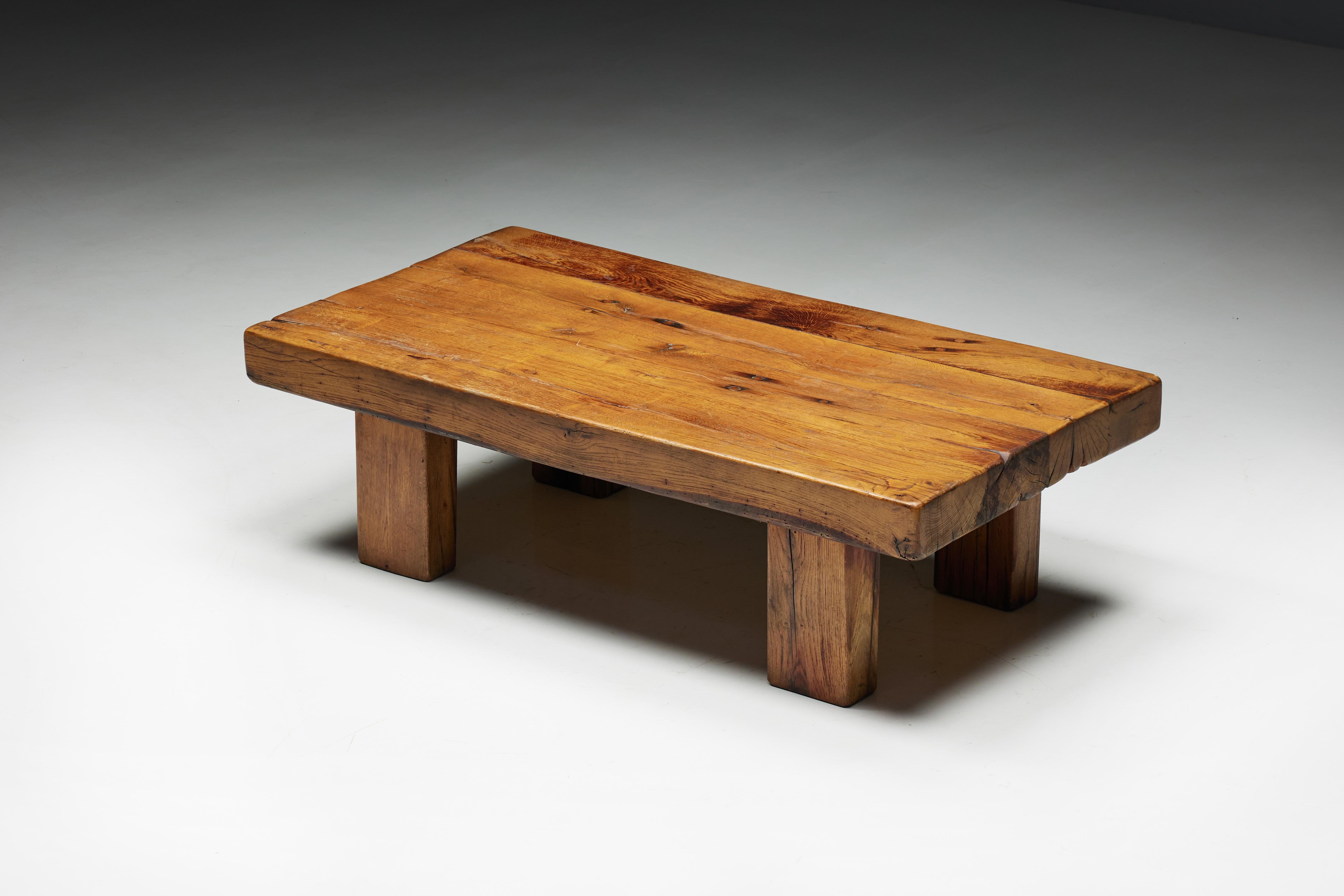 Wood Rustic Artisan Coffee Table, France, 1950s For Sale
