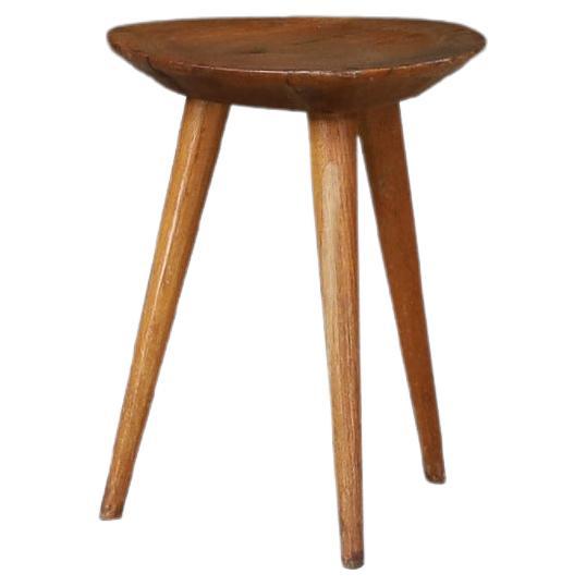 Rustic Ash Tripod Stool, France, 1950s