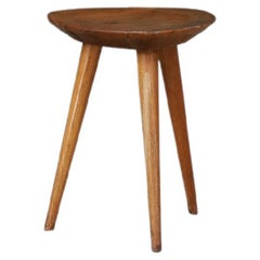 Vintage Rustic Ash Tripod Stool, France, 1950s