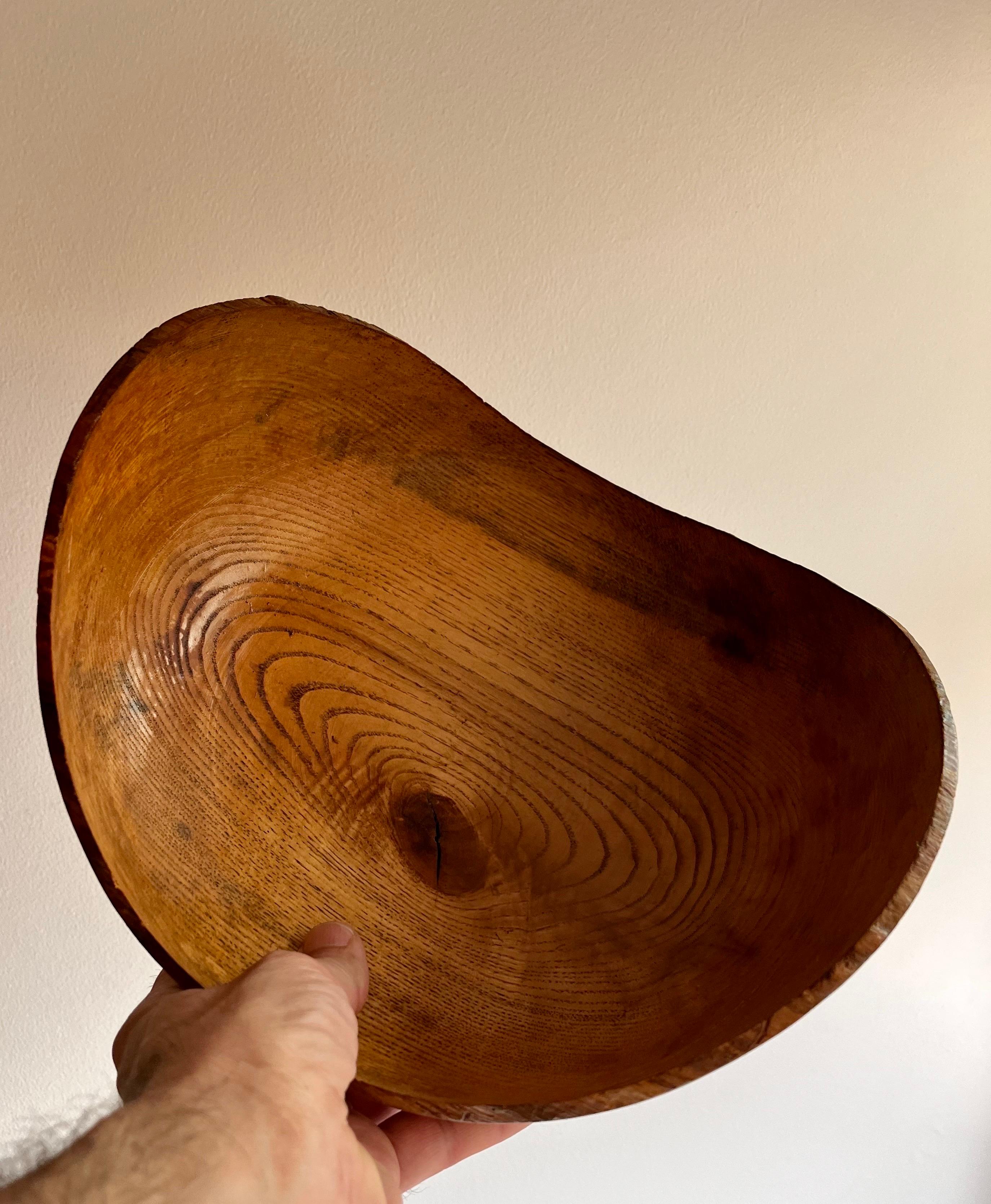 Carved Rustic Ash Wood Bowl with Natural Edge For Sale