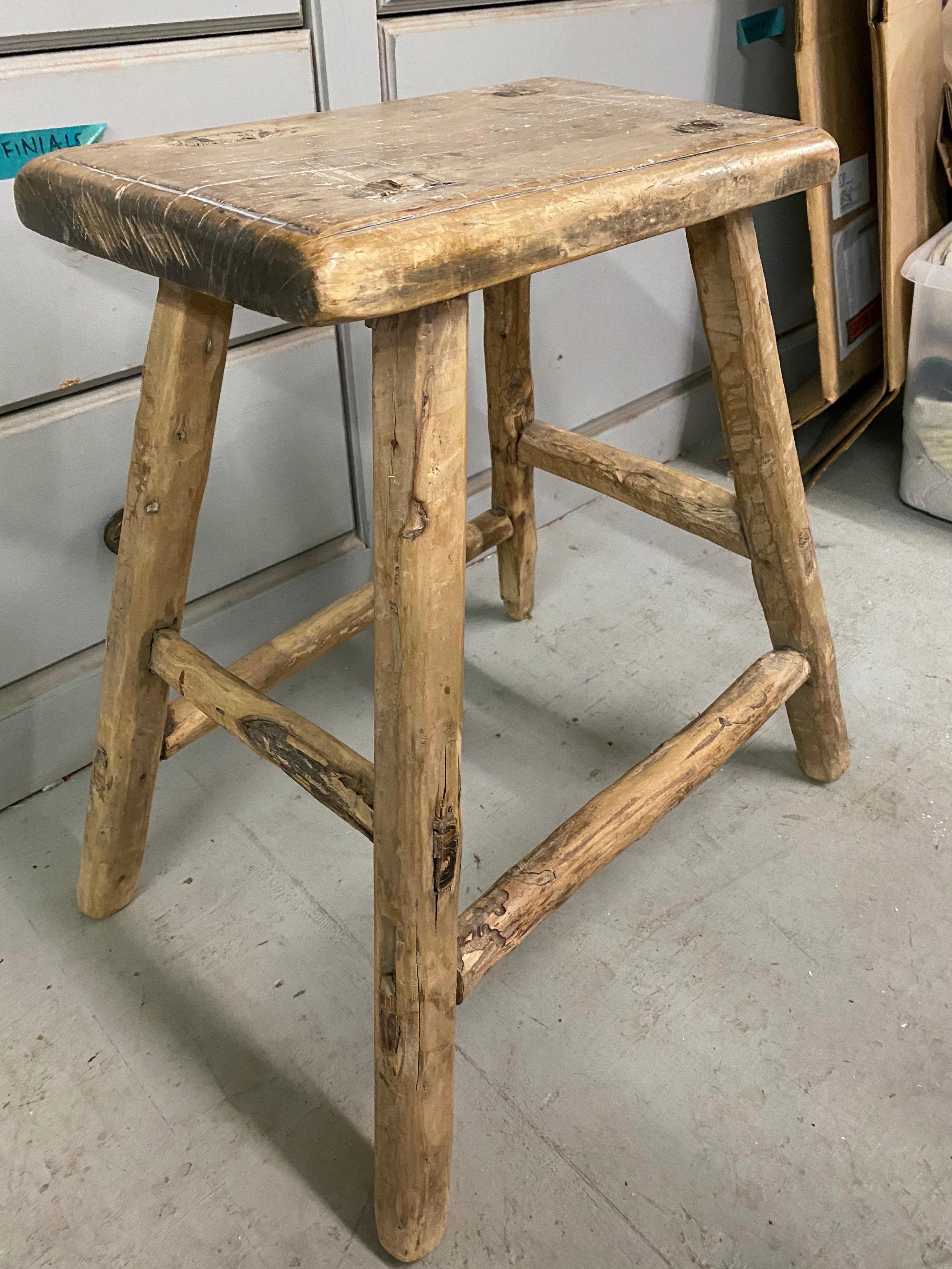 Hand-Crafted Rustic Asian Elm Stool