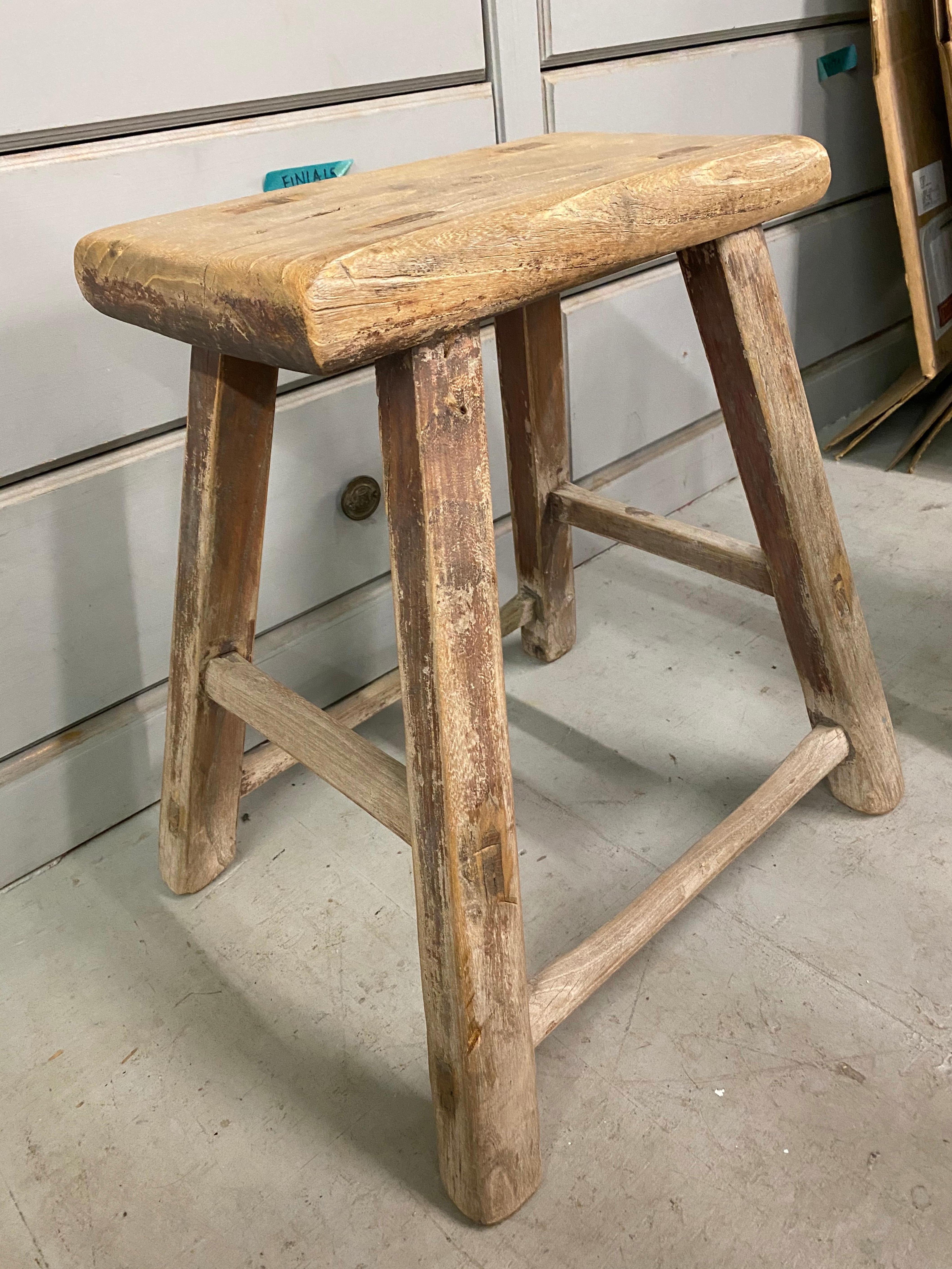 Hand-Crafted Rustic Asian Elm Stool
