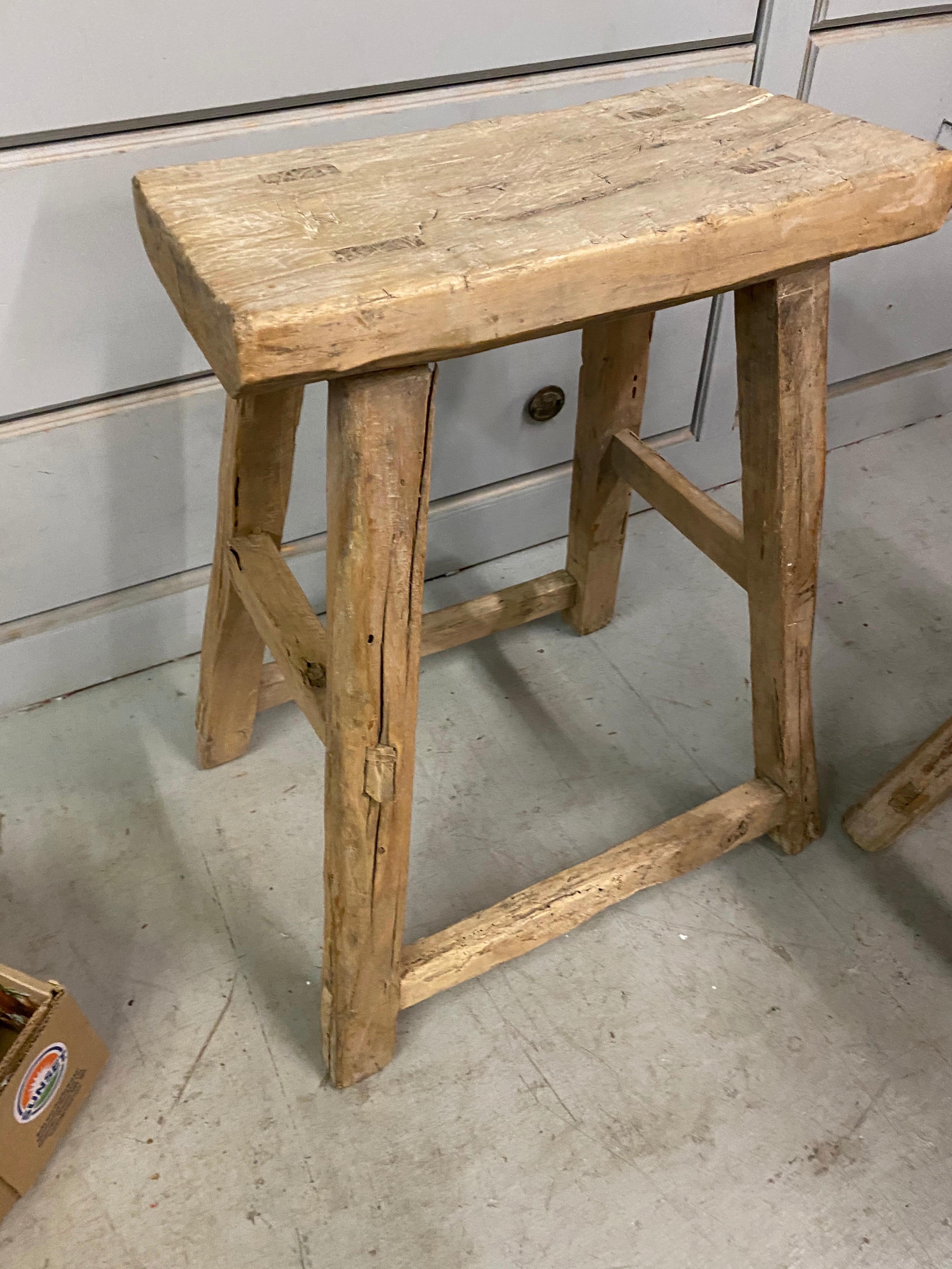 20th Century Rustic Asian Elm Stool