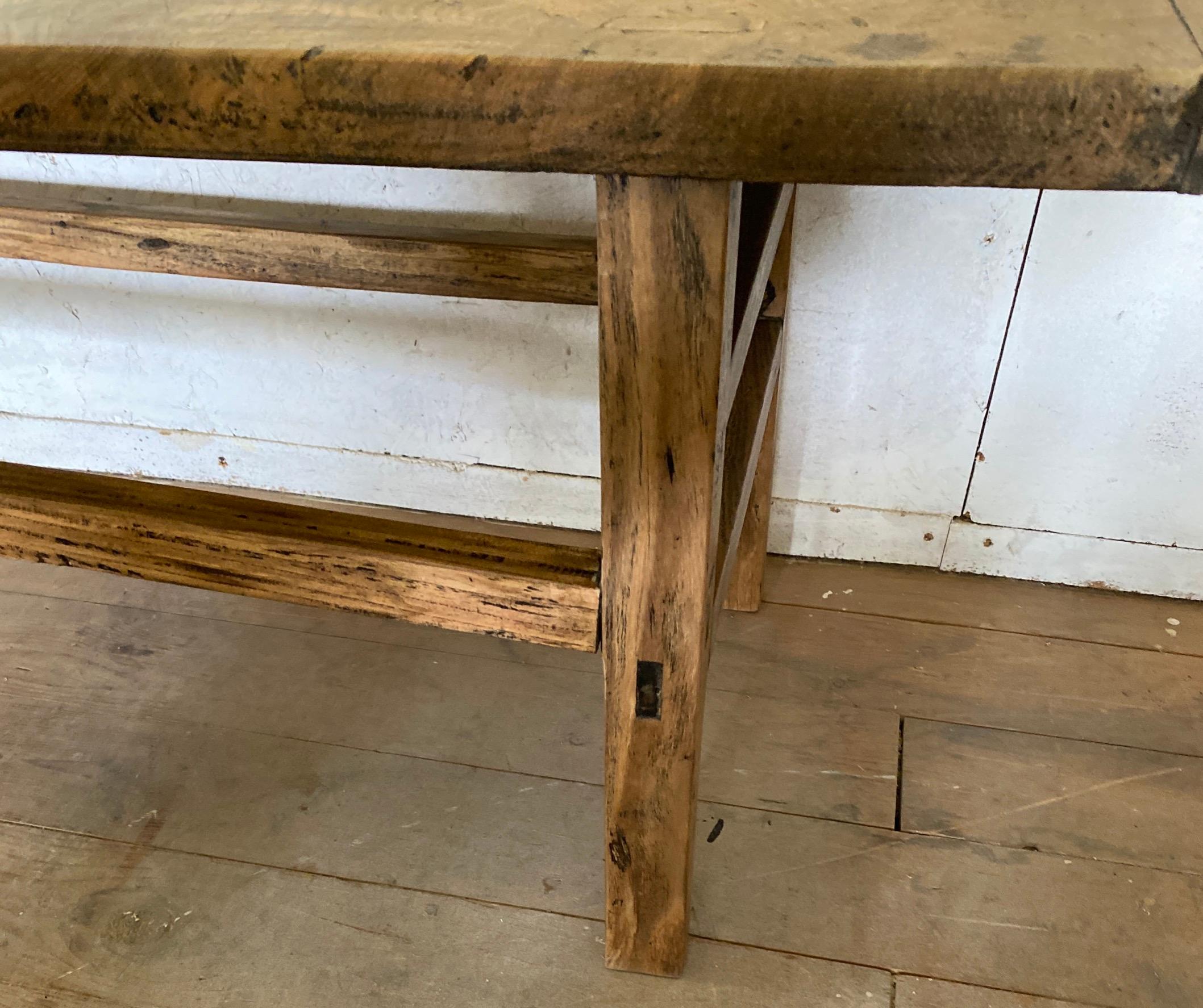 Hand-Crafted Rustic Asian Plank Top Coffee Table or Bench For Sale