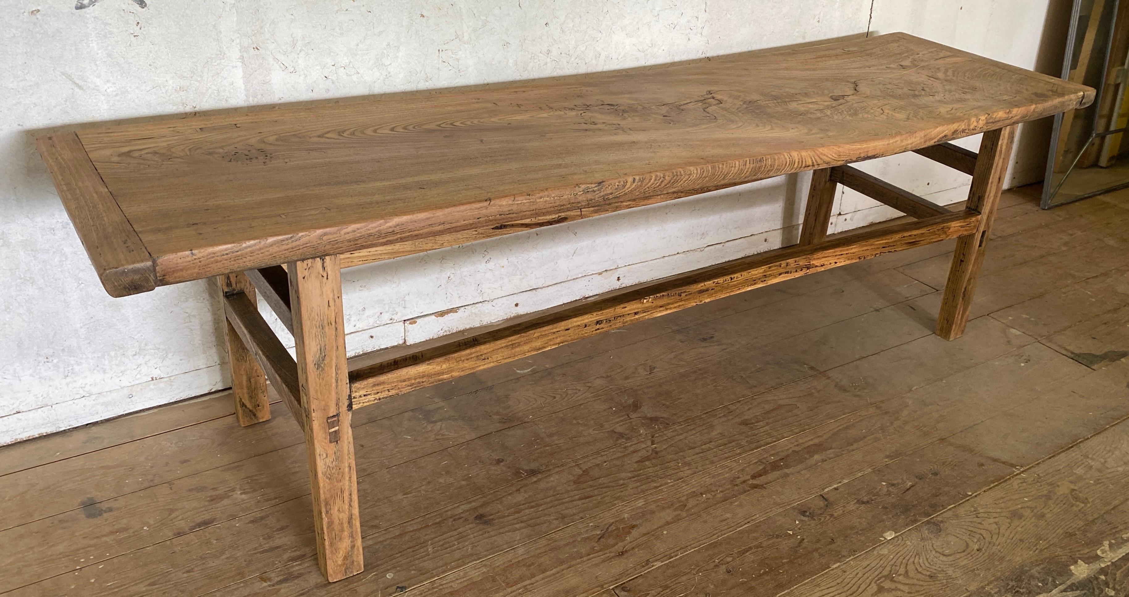 Rustic Asian Plank Top Coffee Table or Bench In Good Condition For Sale In Sheffield, MA
