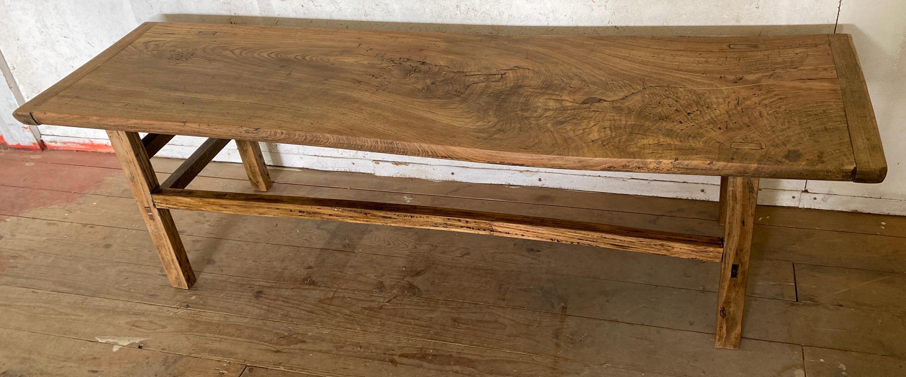 Teak Rustic Asian Plank Top Coffee Table or Bench For Sale