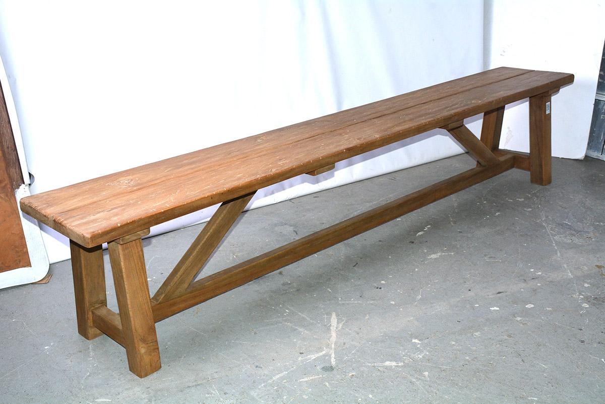 The Asian teak wood bench/coffee table lends itself to the informal settings of today's homes. Family room, porch, extra seating with the arrival of family and friends? Solidly pegged braces, legs and stretcher extends the life of the piece for many