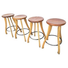Vintage Rustic Ax Handle Counter Stools, Set of 4