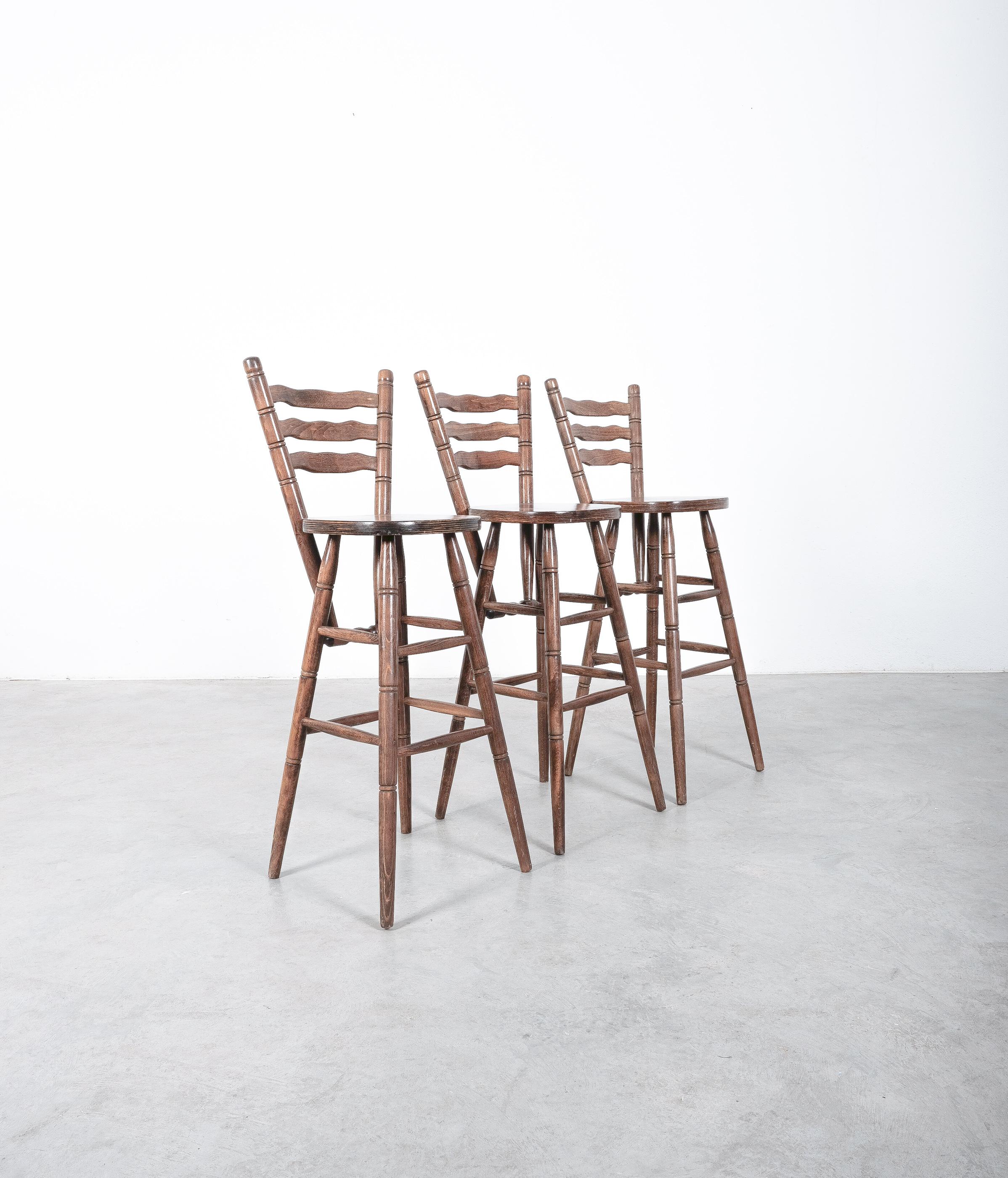 Rustic bar stools made from birch, circa 1970 - priced per stool.

Dimensions 44