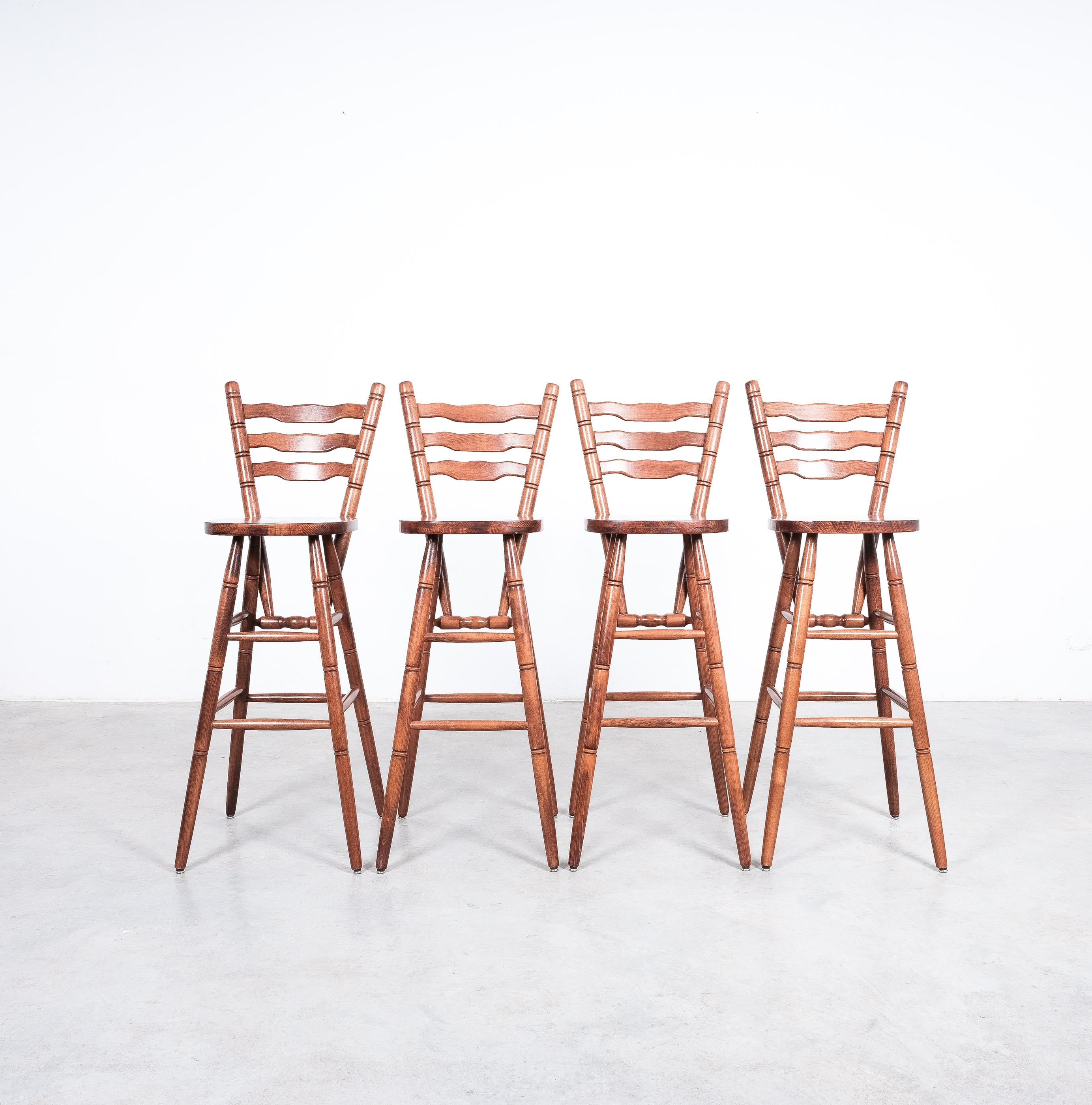 Rustic bar stools (Four available) made from birch, circa 1970 - priced per stool.

Dimensions 44