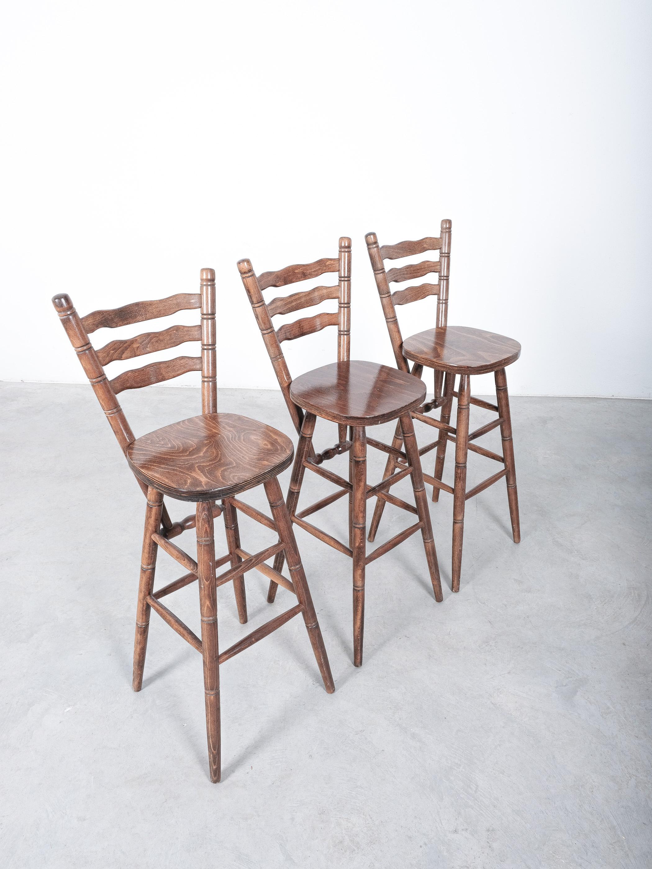 Italian Rustic Bar Stools Midcentury from Birch Wood, Germany, 1970 For Sale