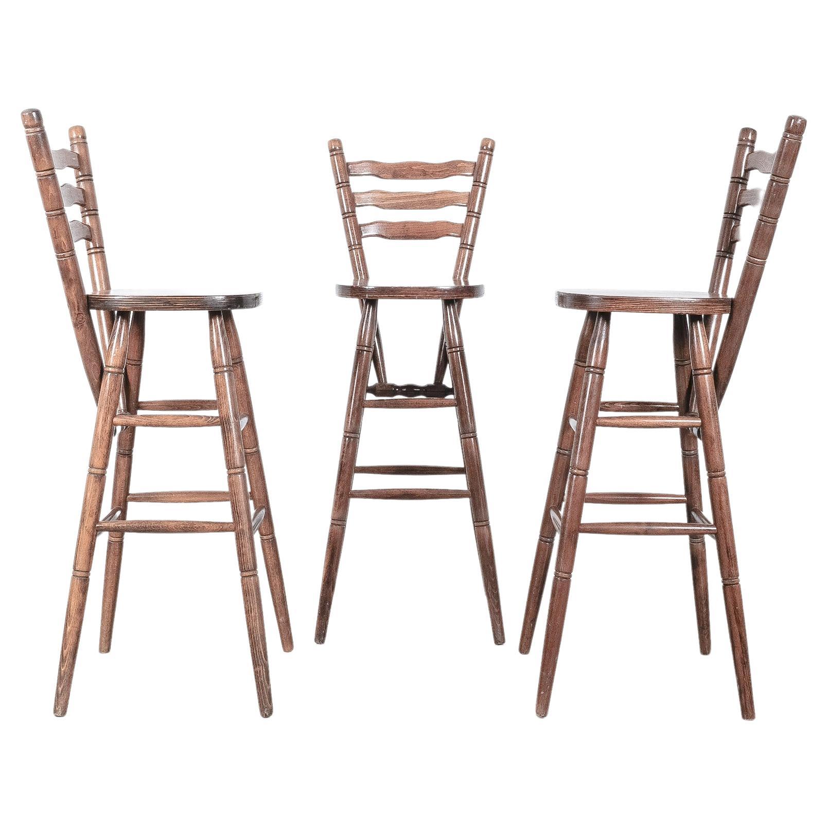 Rustic Bar Stools Midcentury from Birch Wood, Germany, 1970 For Sale