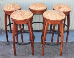 Rustic Bar Stools with Iron Foot Rest and Italian Distressed Leather, 5