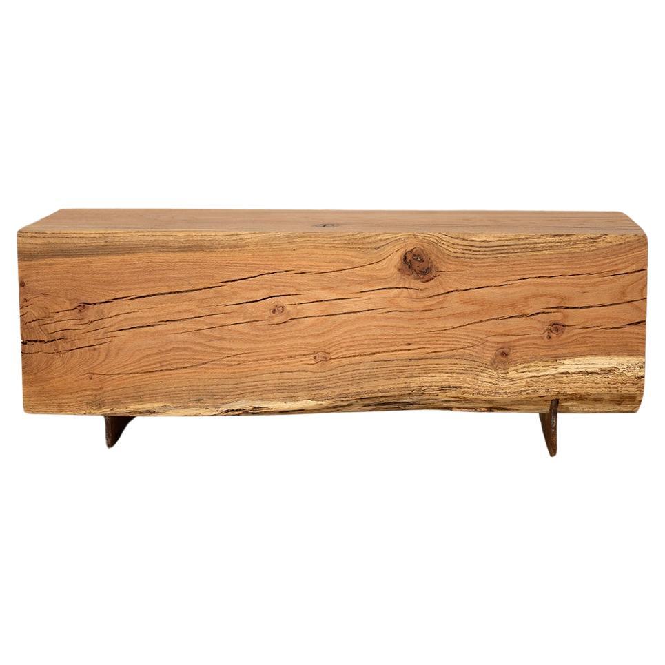 Rustic Beam Bench 4' Solid Oak + Corten Steel Entry Bench by Alabama Sawyer