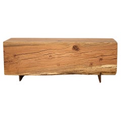 Rustic Beam Bench 4' Solid Oak + Corten Steel Entry Bench by Alabama Sawyer
