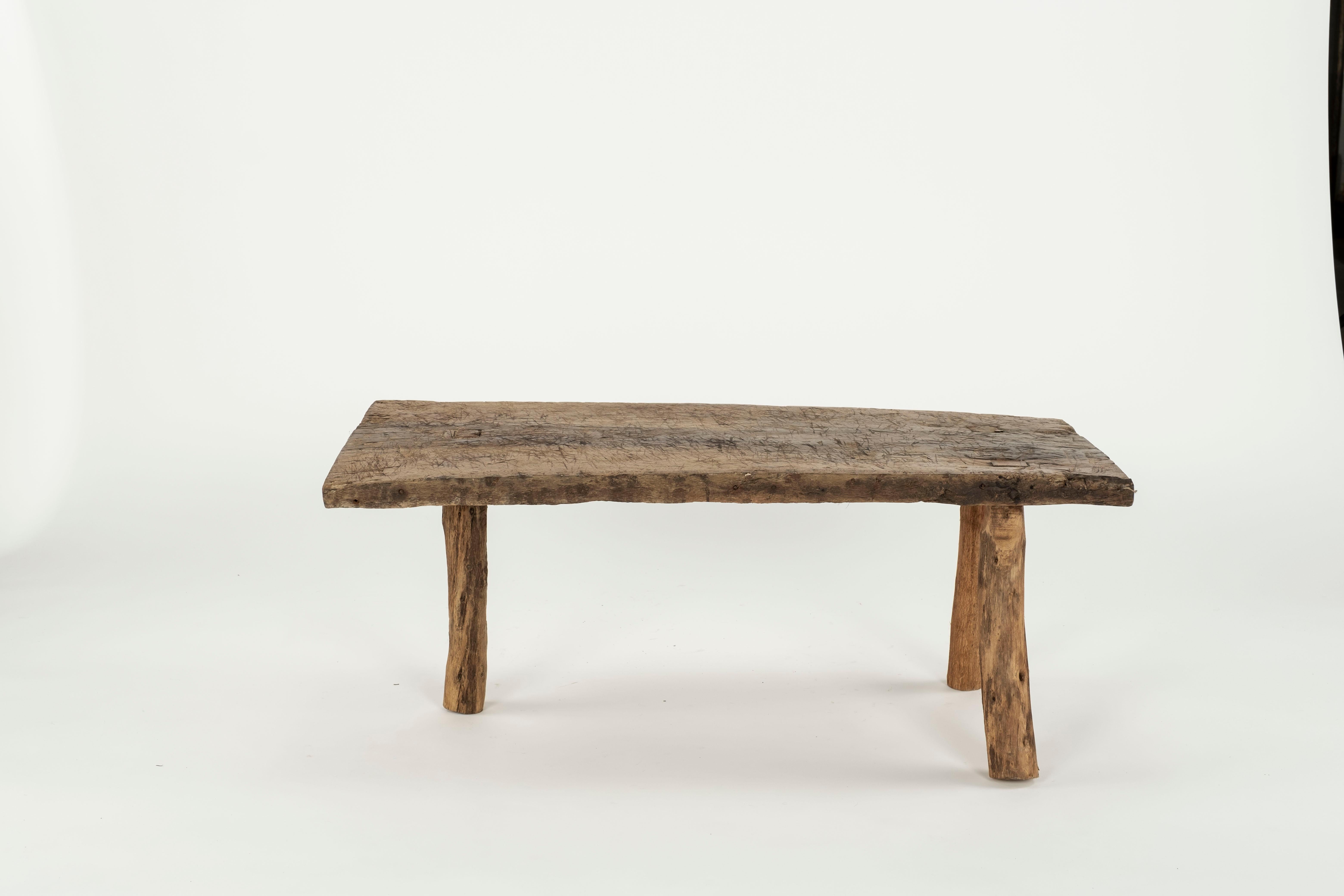  Primitive Pig Bench from the North of England with 3 legs and solid plank top.  