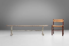 rustic bench with a wooden top and white paint, France ca. 1900
