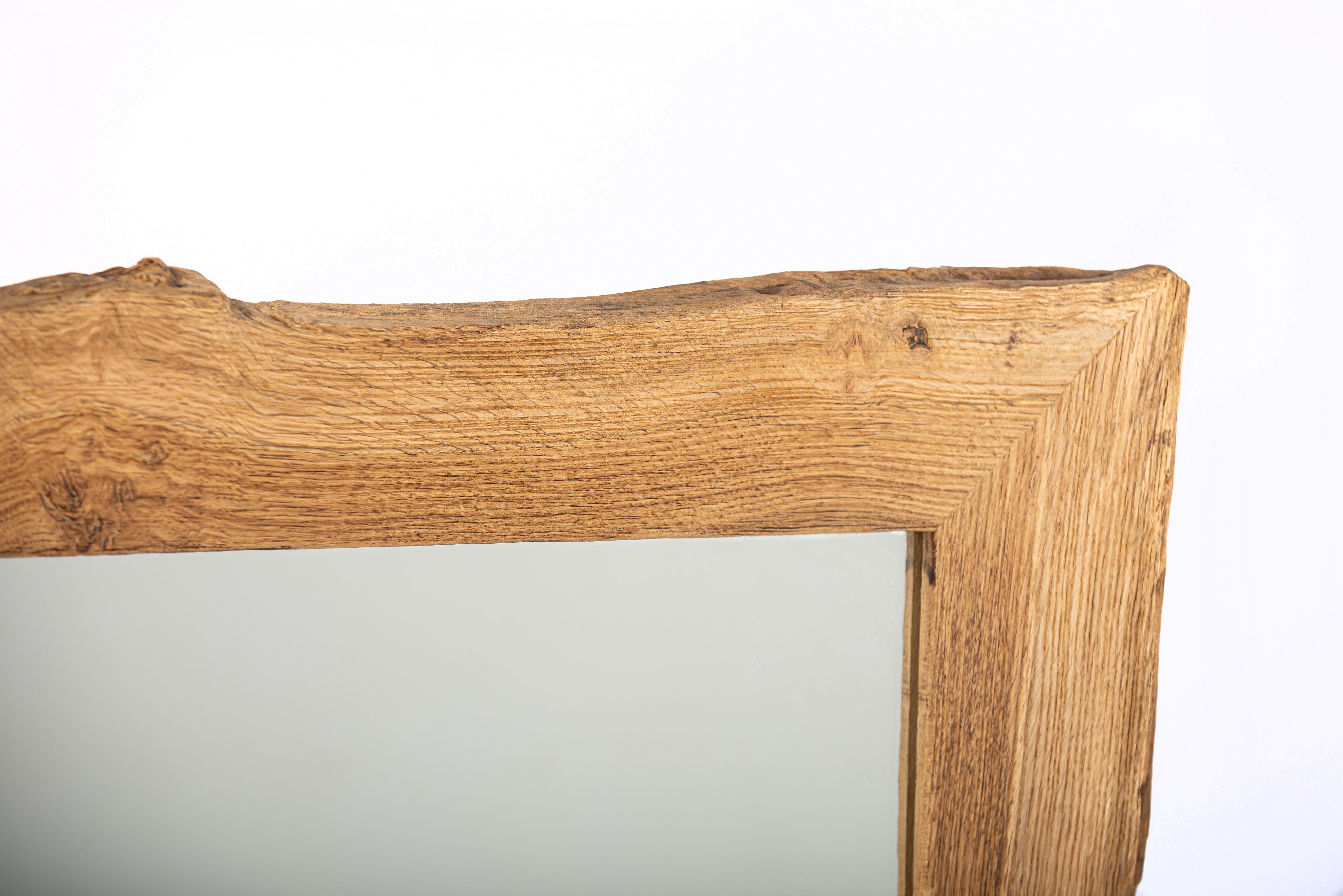 Dutch Rustic Bespoke Solid European Summer Oak Natural Live Edge Tree Trunk Mirror For Sale