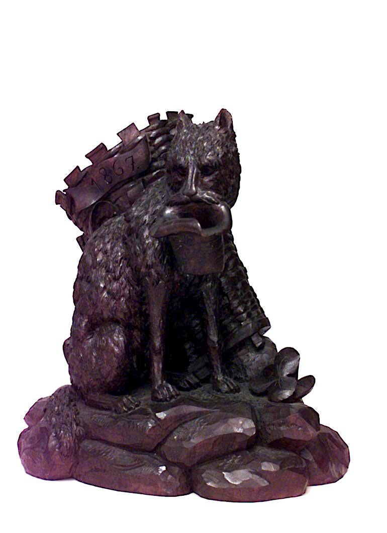 German Rustic Black Forest Carved Walnut Dog Figure