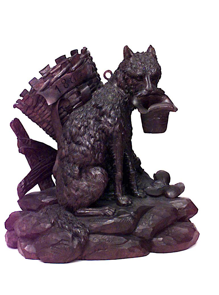 Rustic Black Forest Carved Walnut Dog Figure In Good Condition In New York, NY
