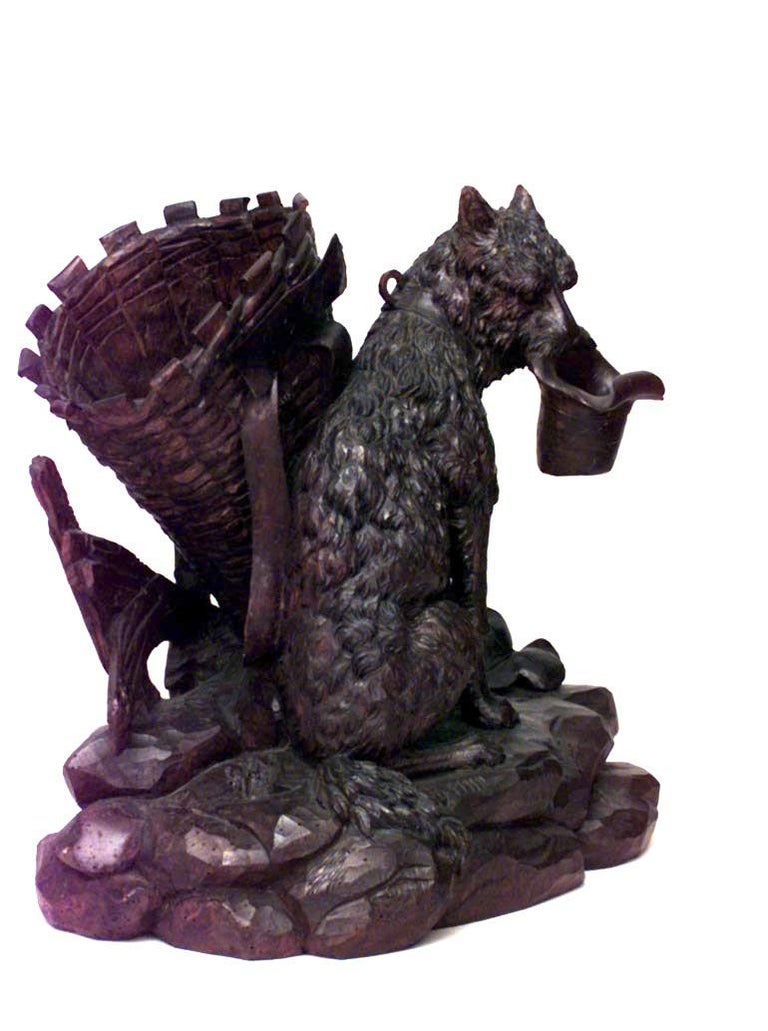 Rustic Black Forest 19th Century Carved Walnut Dog Figure For Sale at