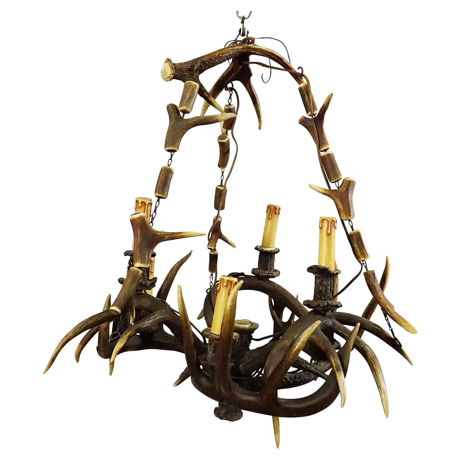 Rustic Black Forest Antler Chandelier ca. 1900