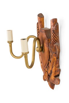 Rustic Black Forest Brass and Wood Wall Sconce