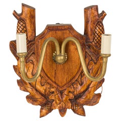 Rustic Black Forest Brass and Wood Wall Sconce