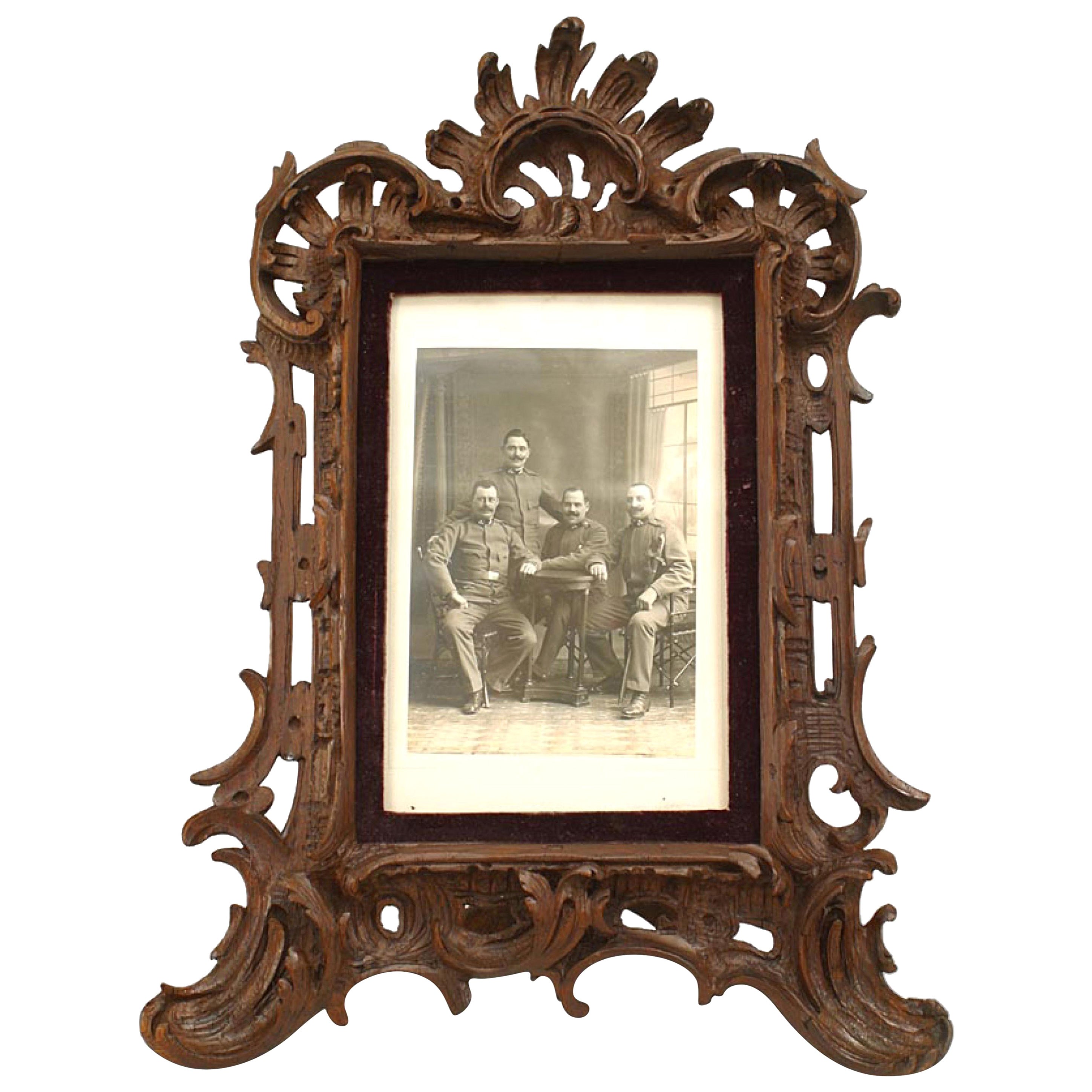 Rustic Black Forest Carved Oak Picture Frame