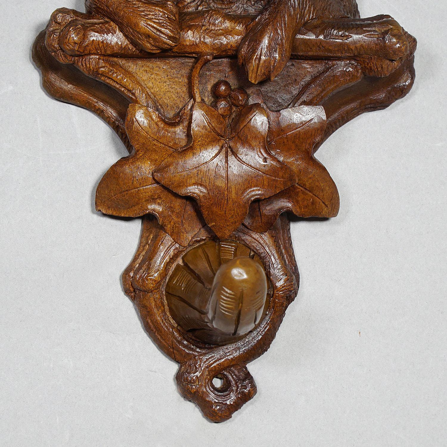 Swiss Rustic Black Forest Carved Wooden Coat Hook with Dog