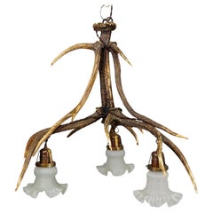Lampada da soffitto rustica Black Forest con corna di cervo del 1920