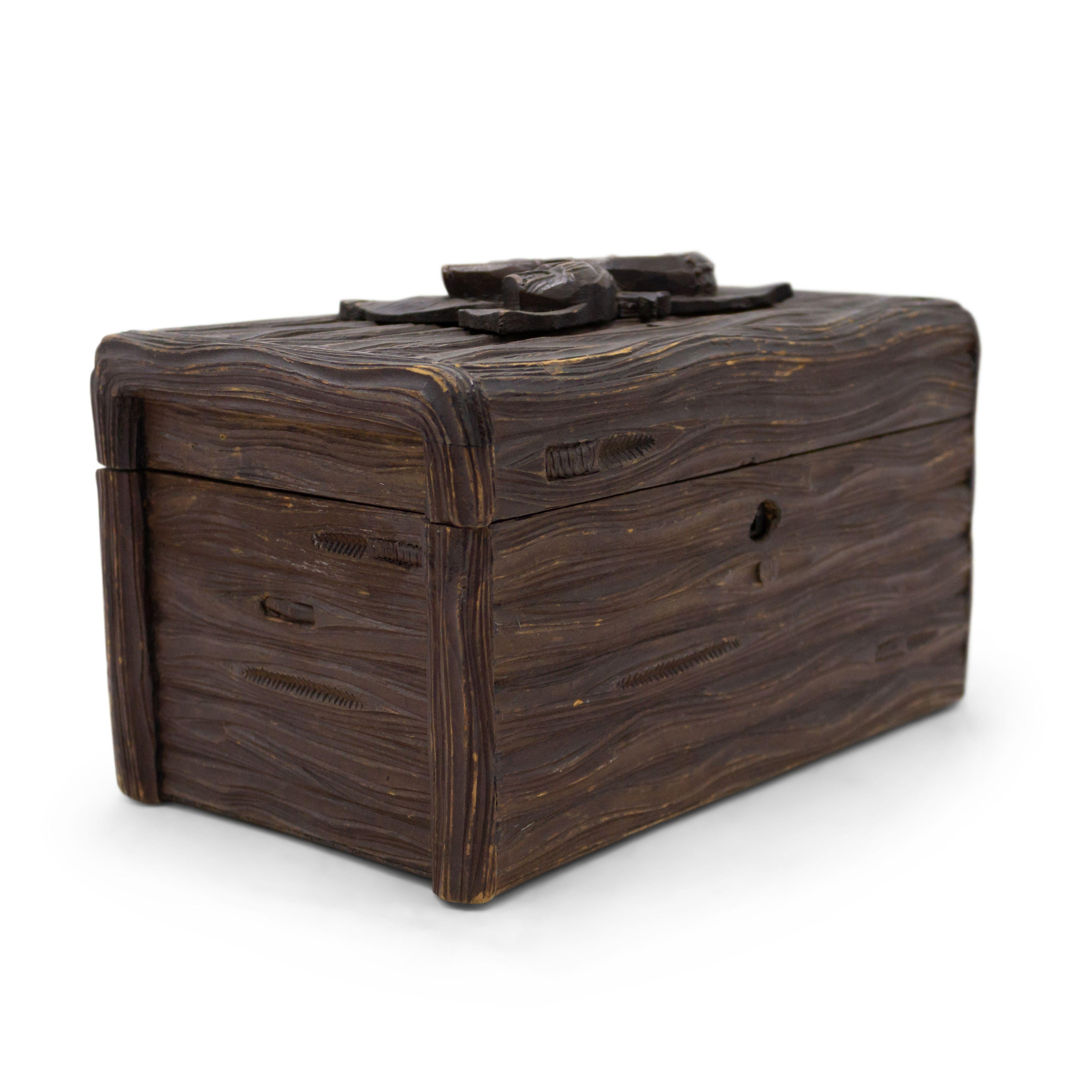 Carved Rustic Black Forest Humidor Box For Sale