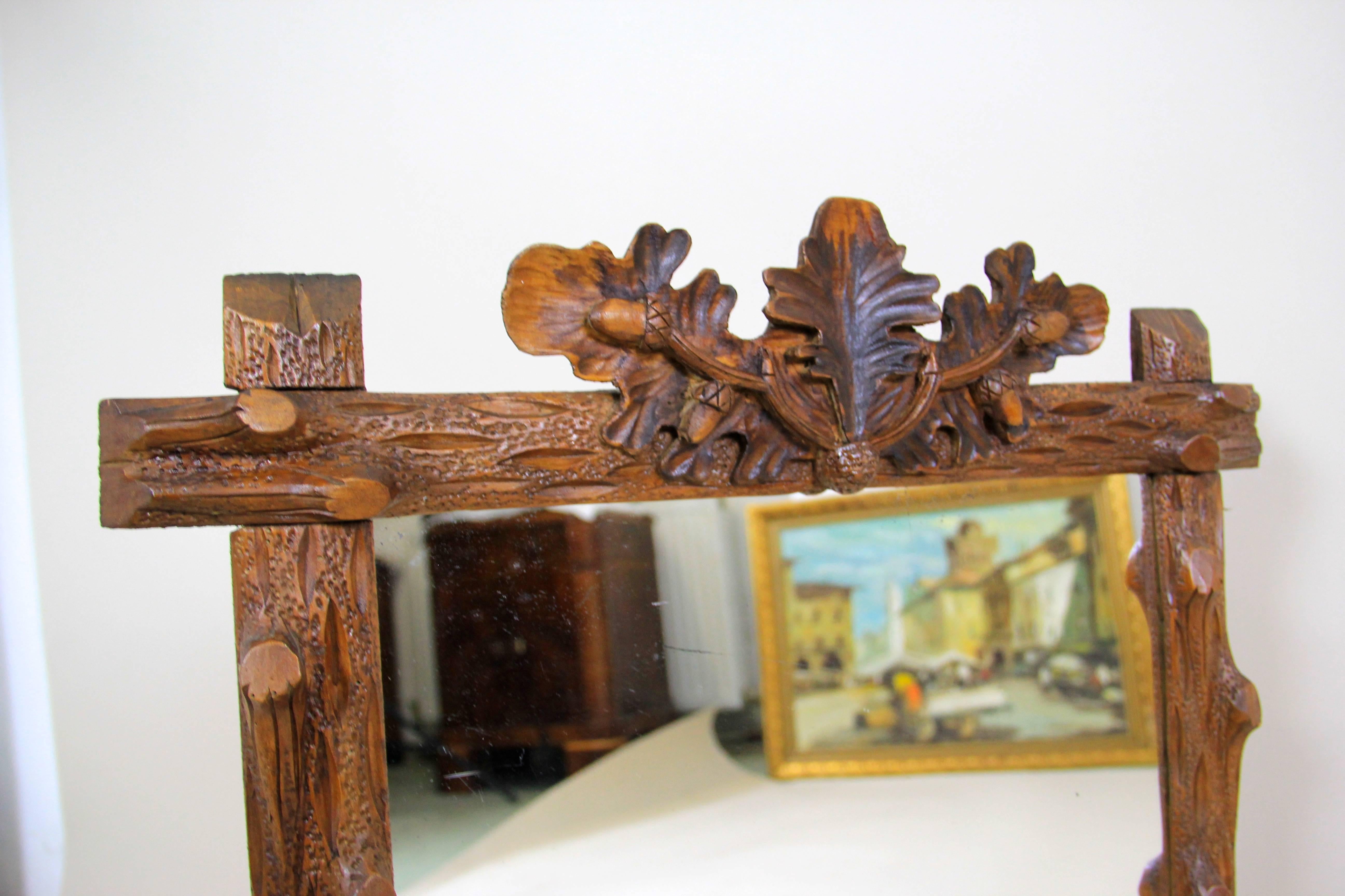 19th Century Rustic Black Forest Mirror Hand Carved, Germany, circa 1890