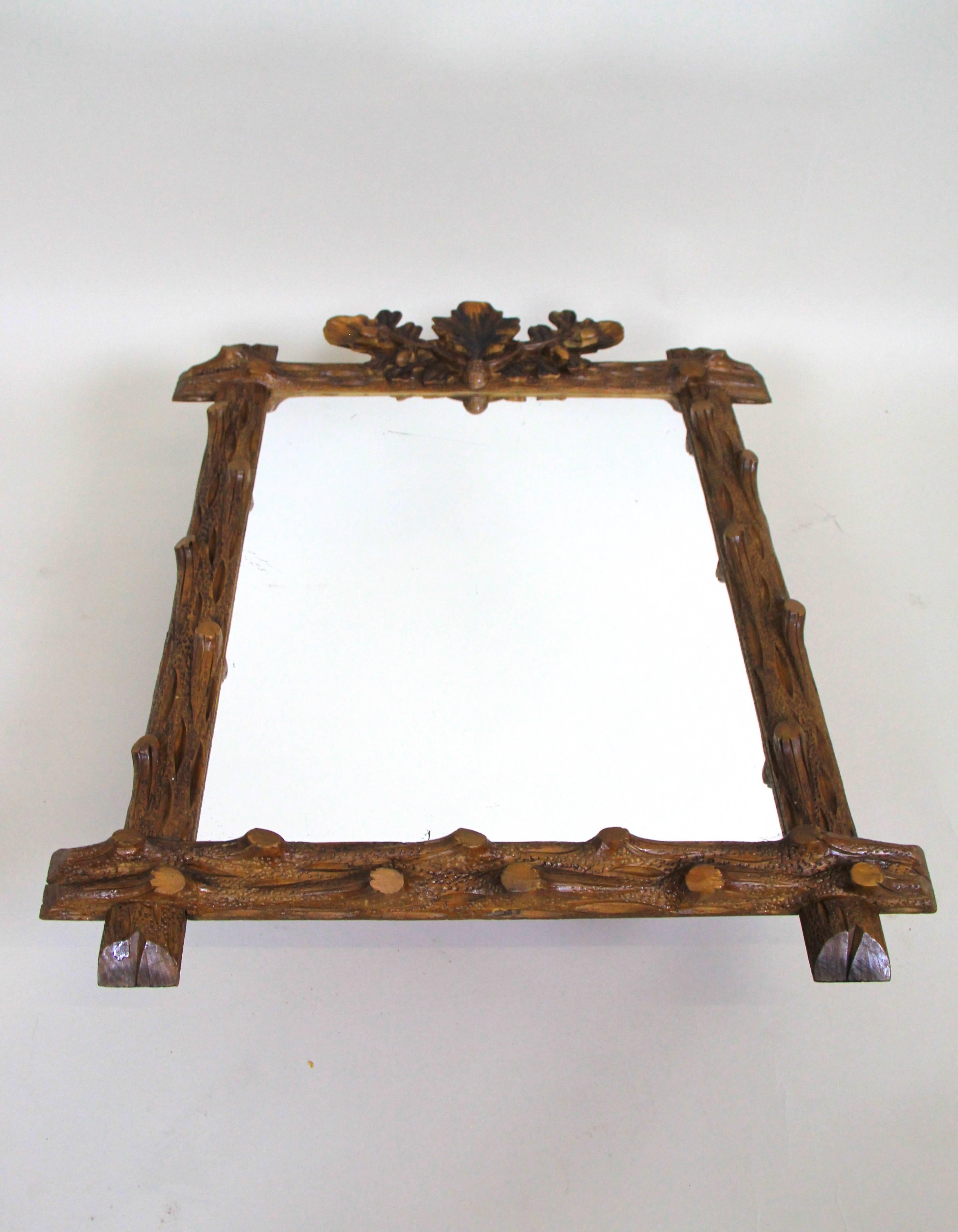 Rustic Black Forest Mirror Hand Carved, Germany, circa 1890 1