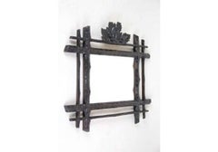 Rustic Black Forest Mirror Hand Carved With Oak Leaves, Austria, Circa 1880