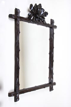Rustic Black Forest Mirror with Acorn/ Oak Leaves Carvings, Austria, circa 1870